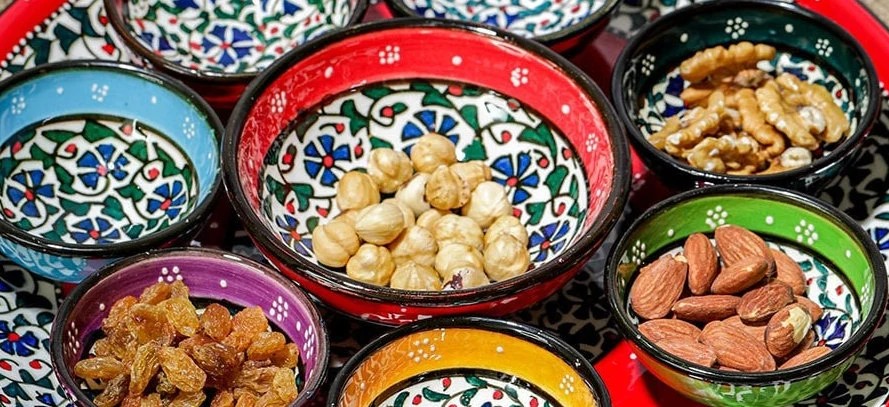 Turkish Handmade Ceramic Snack Serving Floral Platter with Bowls | Nuts, Mezzes Serve - Zeem Ceramic