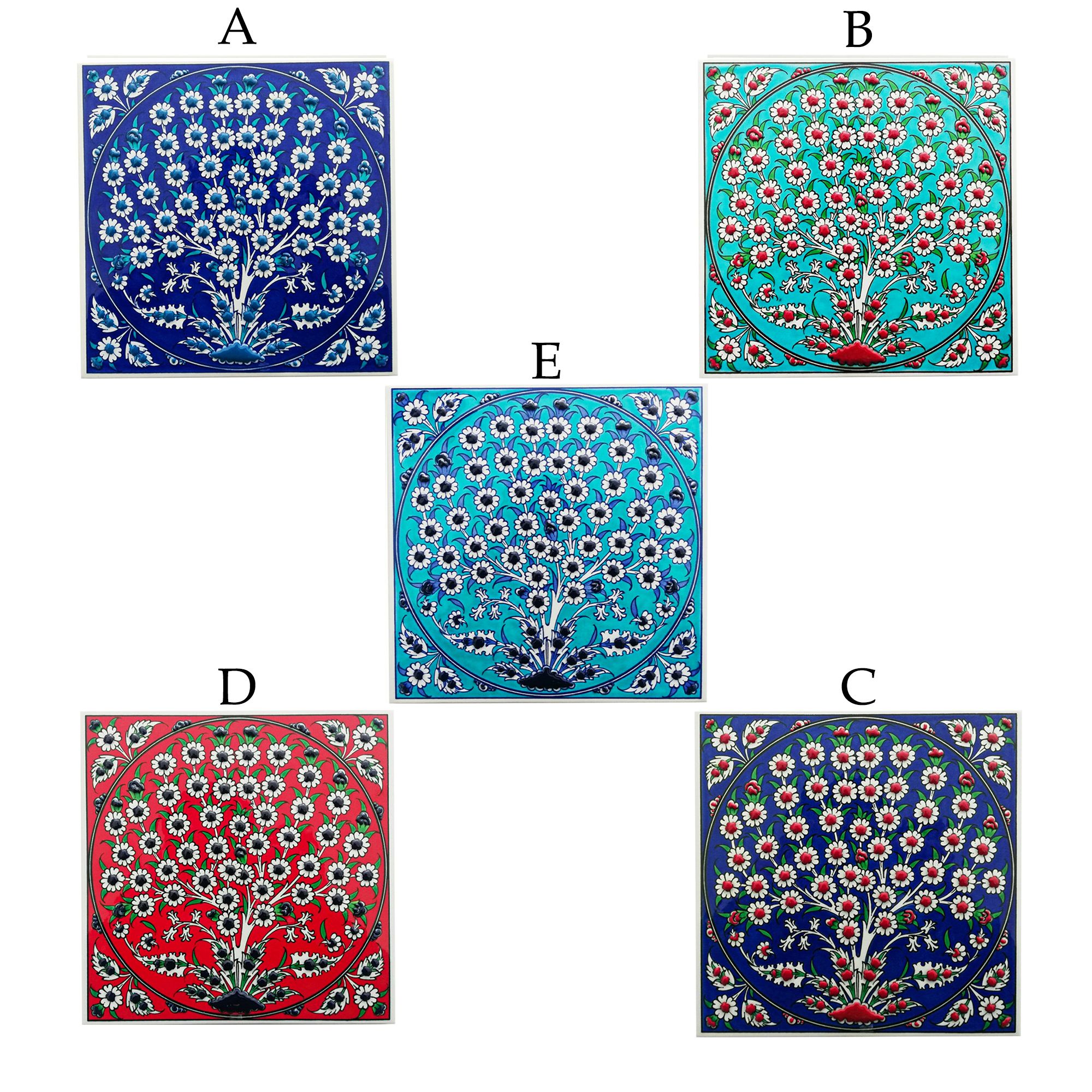 Hand Painted Turkish Ceramic Tile -  Handmade Decorative Tree of Life Patterned Tile - 8 in [20Cm] - Zeem Ceramic