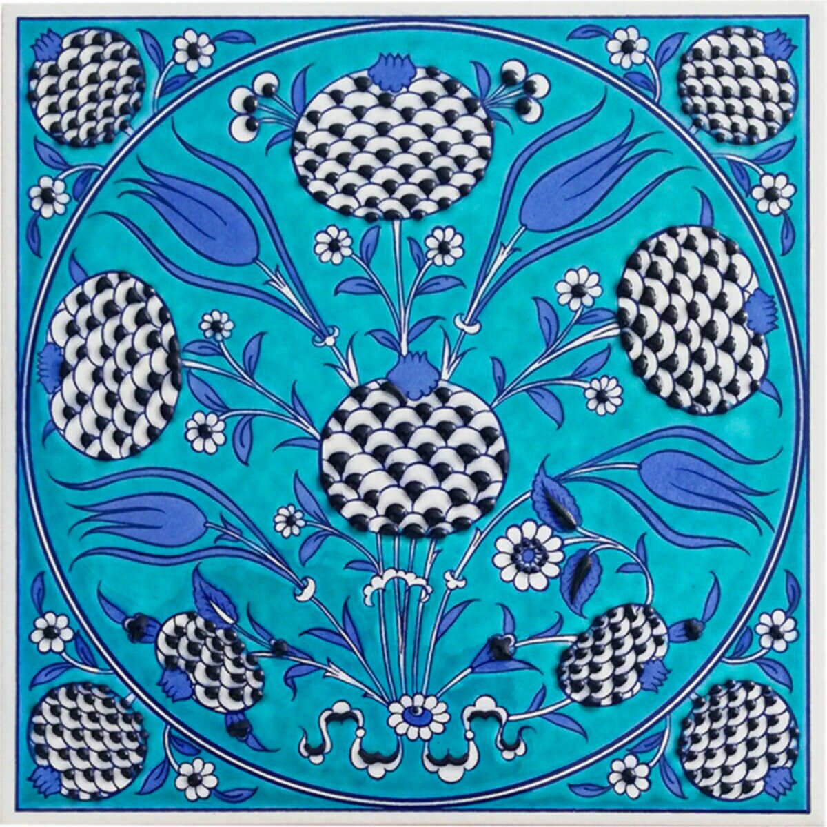 Hand Painted Turkish Ceramic Tile -  Handmade Decorative Floral Patterned Tile - 8 in [20Cm] - Zeem Ceramic