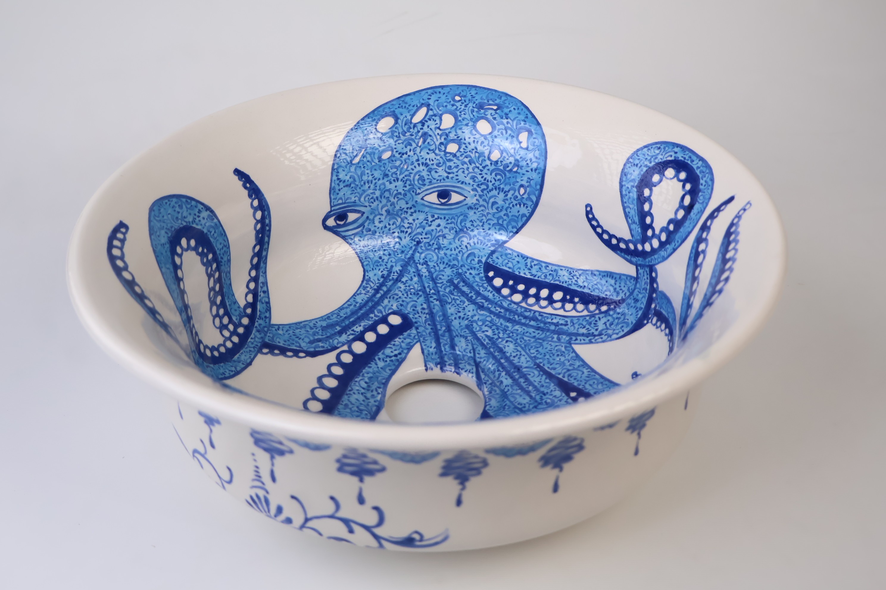 Mediterranean Blue Octopus Ceramic Sink - Handmade and Unique