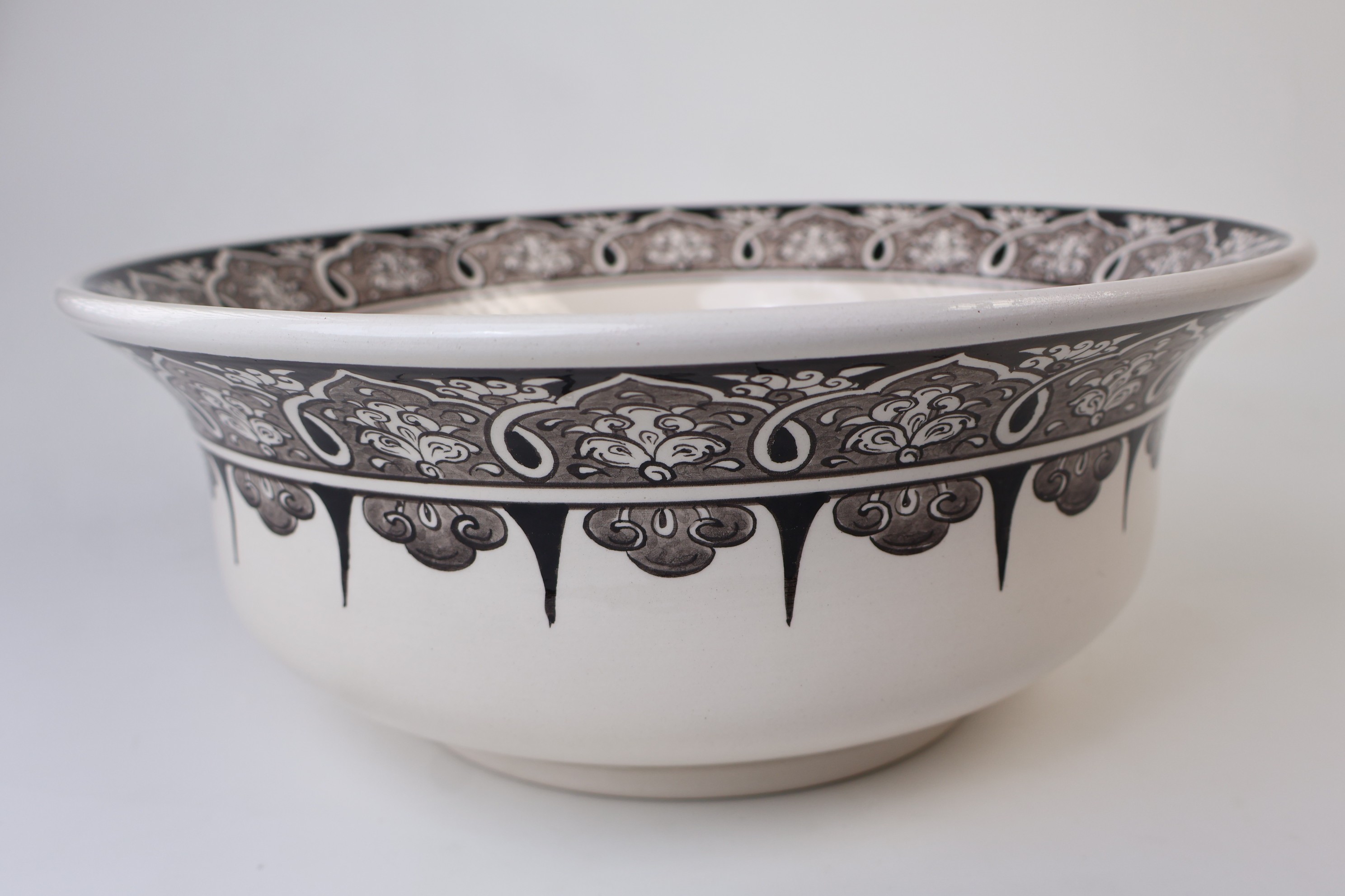 Gray Vessel Bathroom Sink Bowl - Floral & Geometric