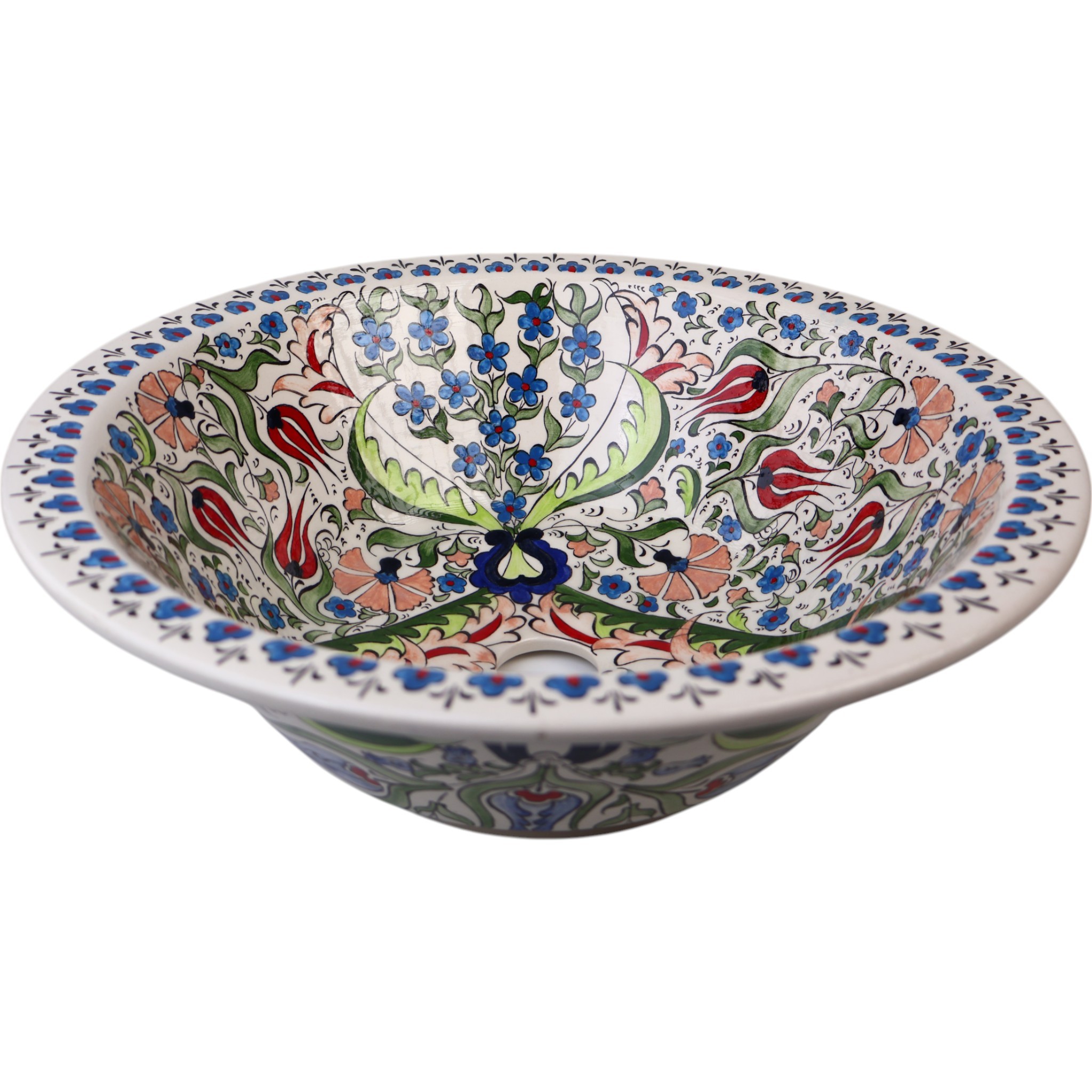 Hand-Painted Ceramic Sink - Turkish Ceramic Bowl Sink | Iznik-Inspired Vibrant Floral Ceramic Decor for Bathroom Remodeling