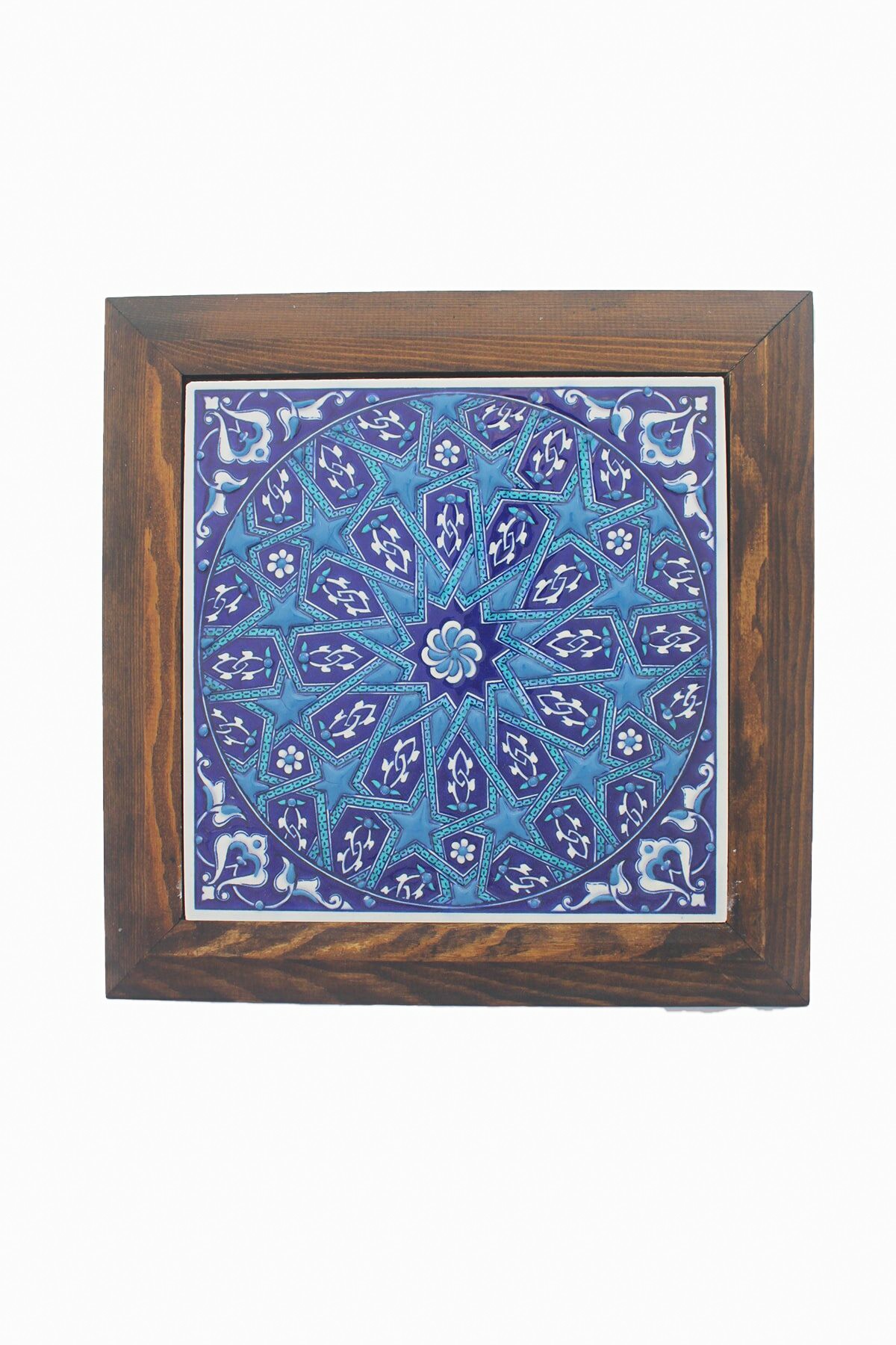 Hand Painted Turkish Ceramic Tile -  Handmade Decorative Geometric Patterned Tile - 8 in [20Cm] - Zeem Ceramic