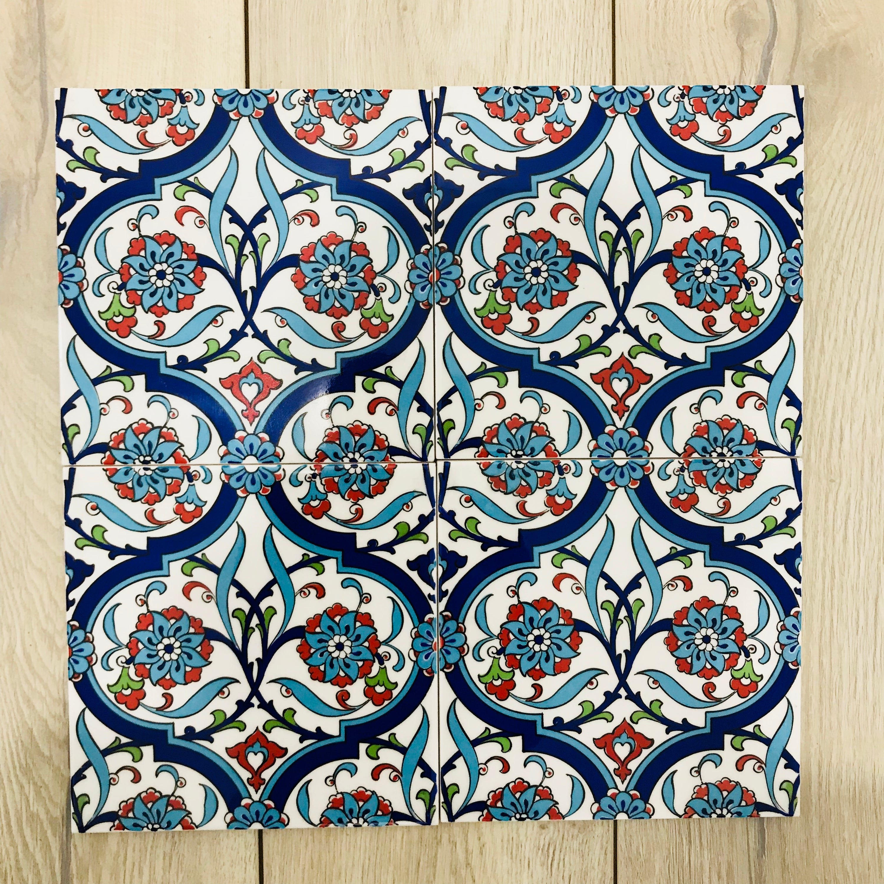 Handcrafted Ceramic Tile -  Screenprinting Bathroom Floor Tile with Floral Pattern - 8 in [20Cm]