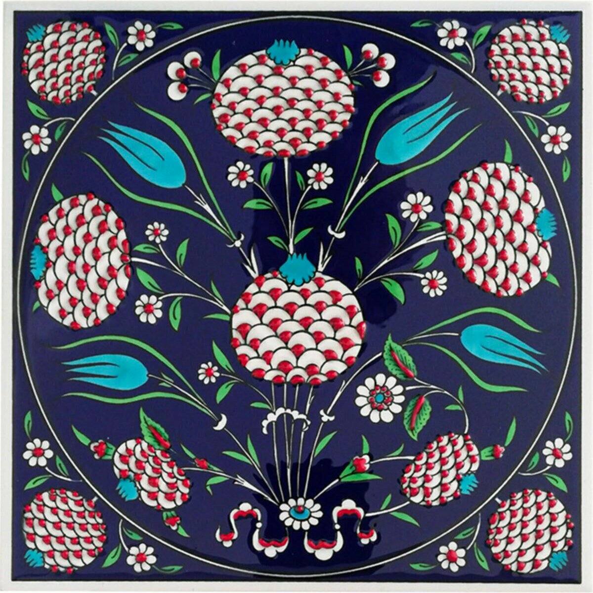 Hand Painted Turkish Ceramic Tile -  Handmade Decorative Floral Patterned Tile - 8 in [20Cm] - Zeem Ceramic