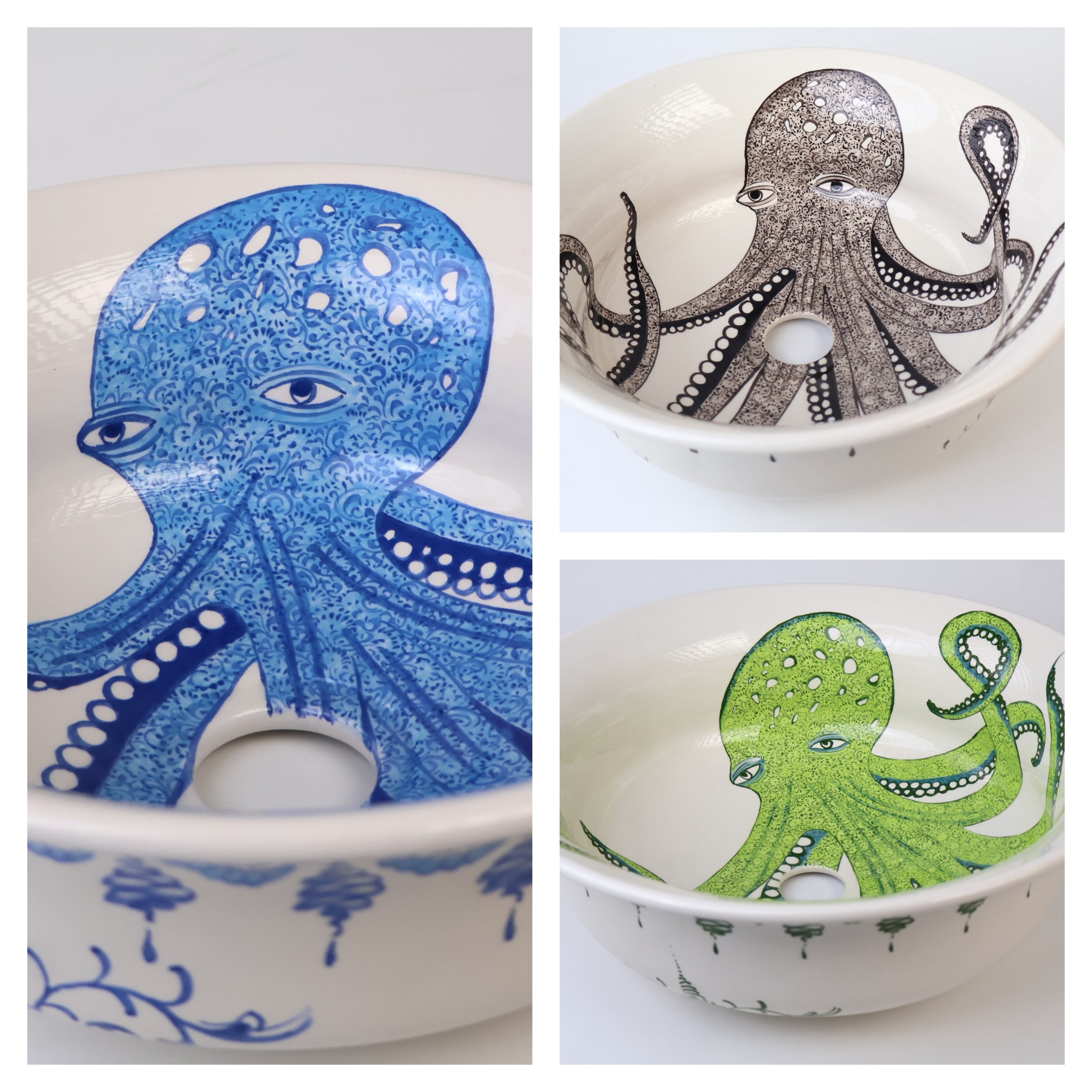 Mediterranean Blue Octopus Ceramic Sink - Handmade and Unique