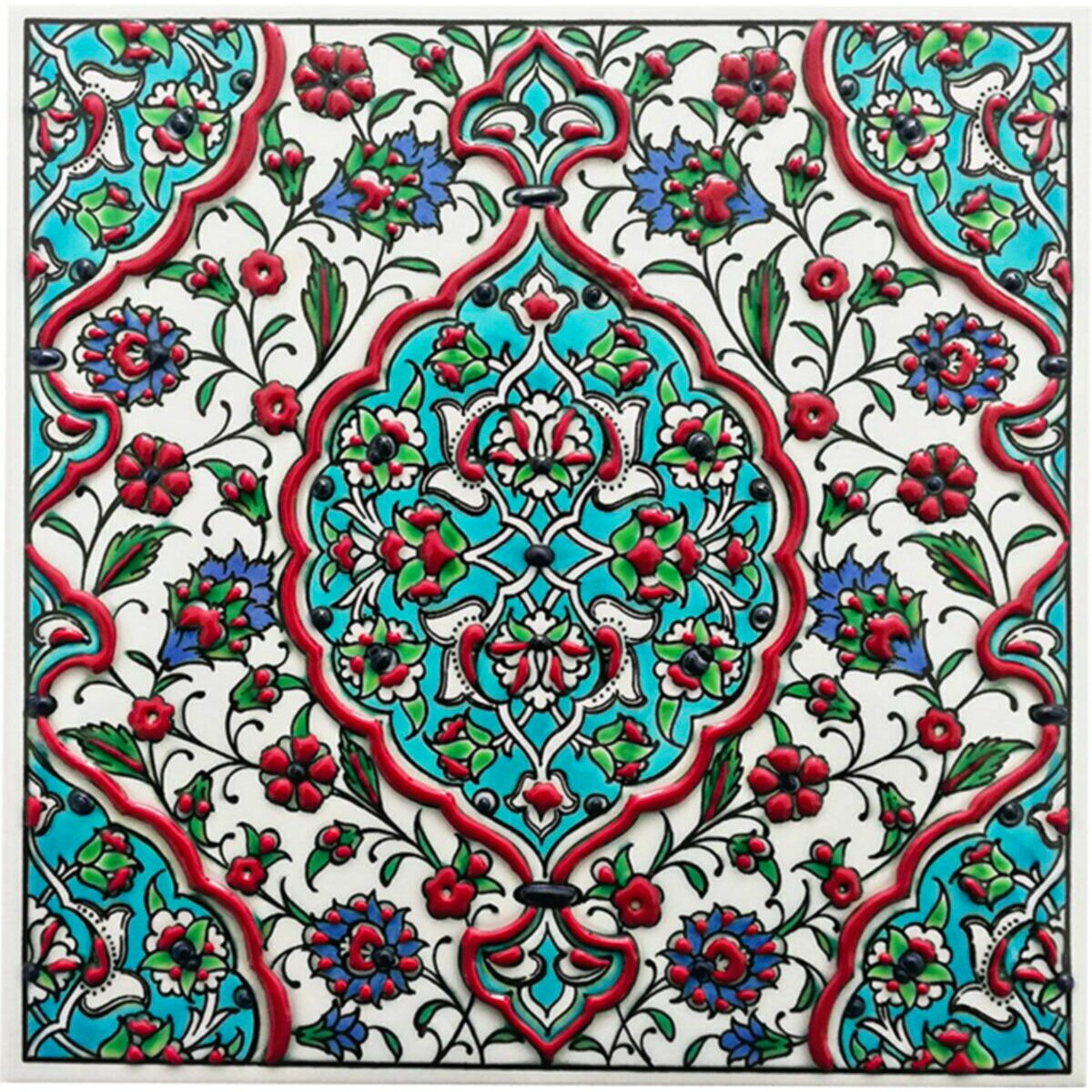 Hand Painted Turkish Ceramic Tile -  Handmade Decorative Floral Patterned Tile - 8 in [20Cm] - Zeem Ceramic