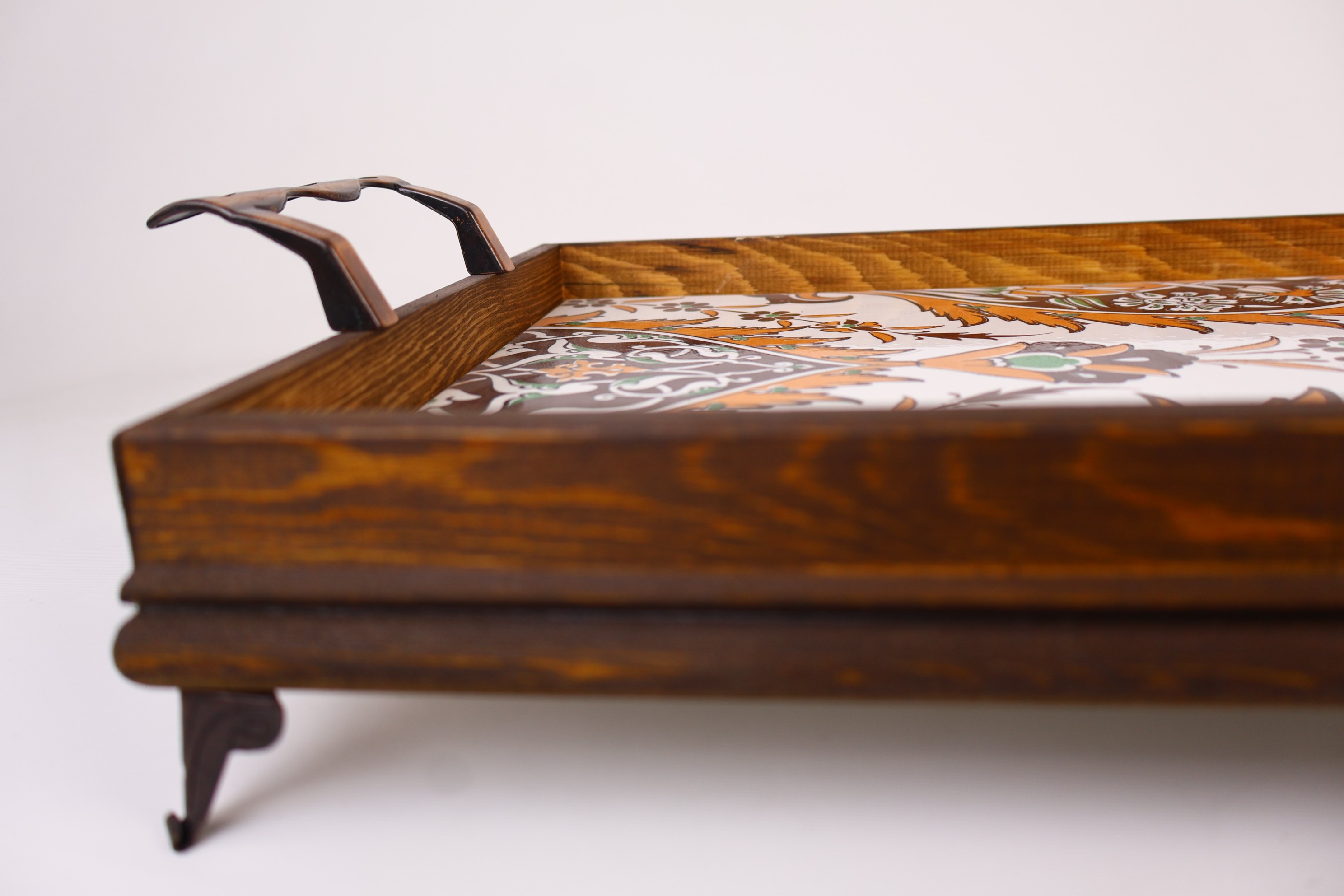 Wooden Serving Tray with Handles | Mexican & Turkish Tile Platter | Ideal for Charcuterie, Cheese, Fruits & Appetizers