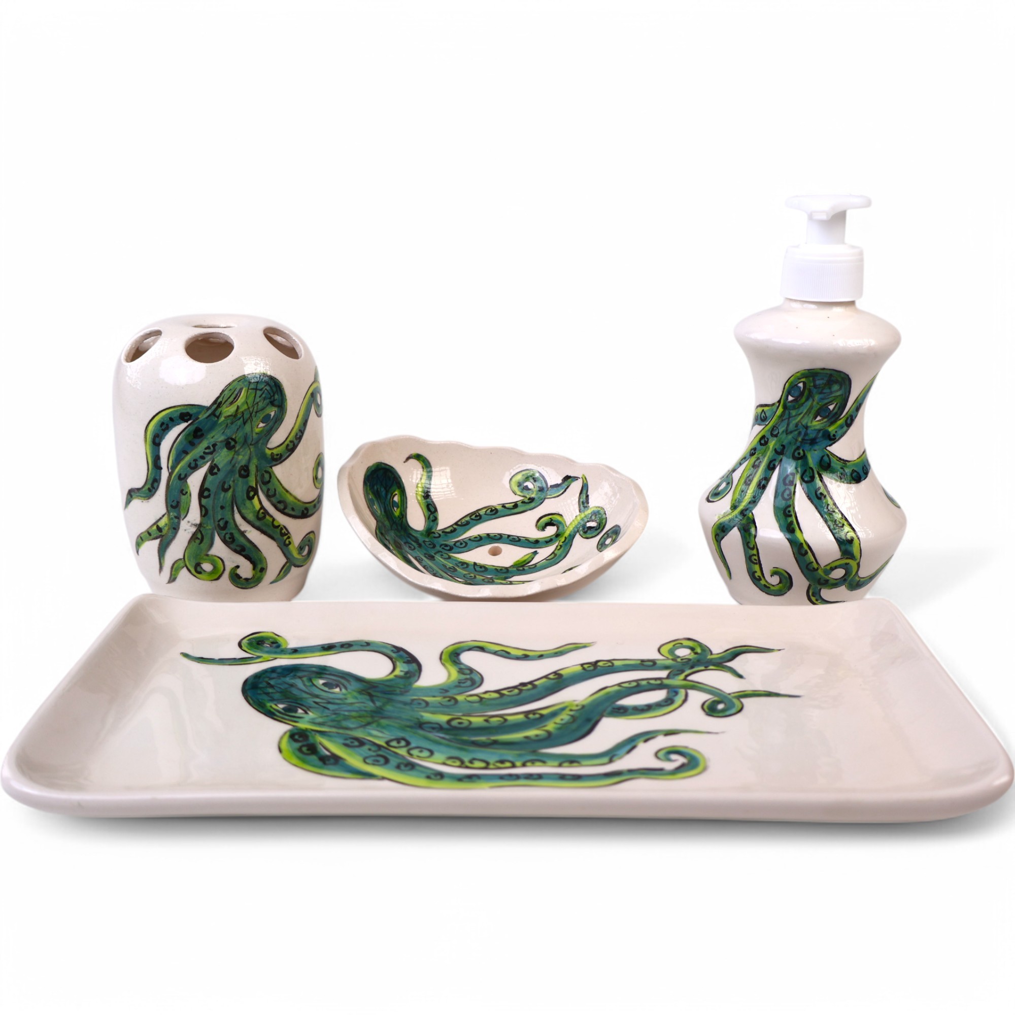 Elevate Your Décor with Hand-Painted Bathroom Sets & Green Octopus | Zeem Ceramic