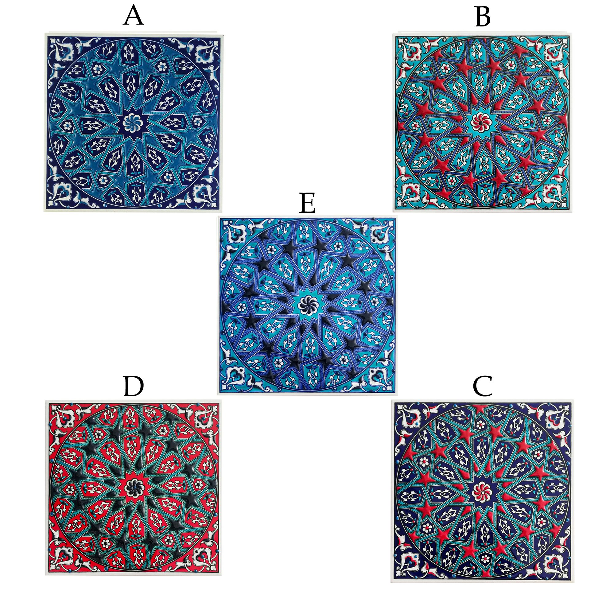 Hand Painted Turkish Ceramic Tile -  Handmade Decorative Geometric Patterned Tile - 8 in [20Cm] - Zeem Ceramic