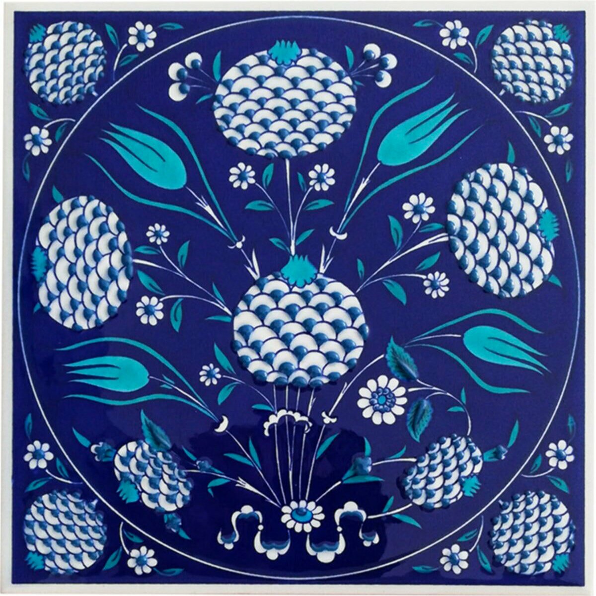 Hand Painted Turkish Ceramic Tile -  Handmade Decorative Floral Patterned Tile - 8 in [20Cm] - Zeem Ceramic