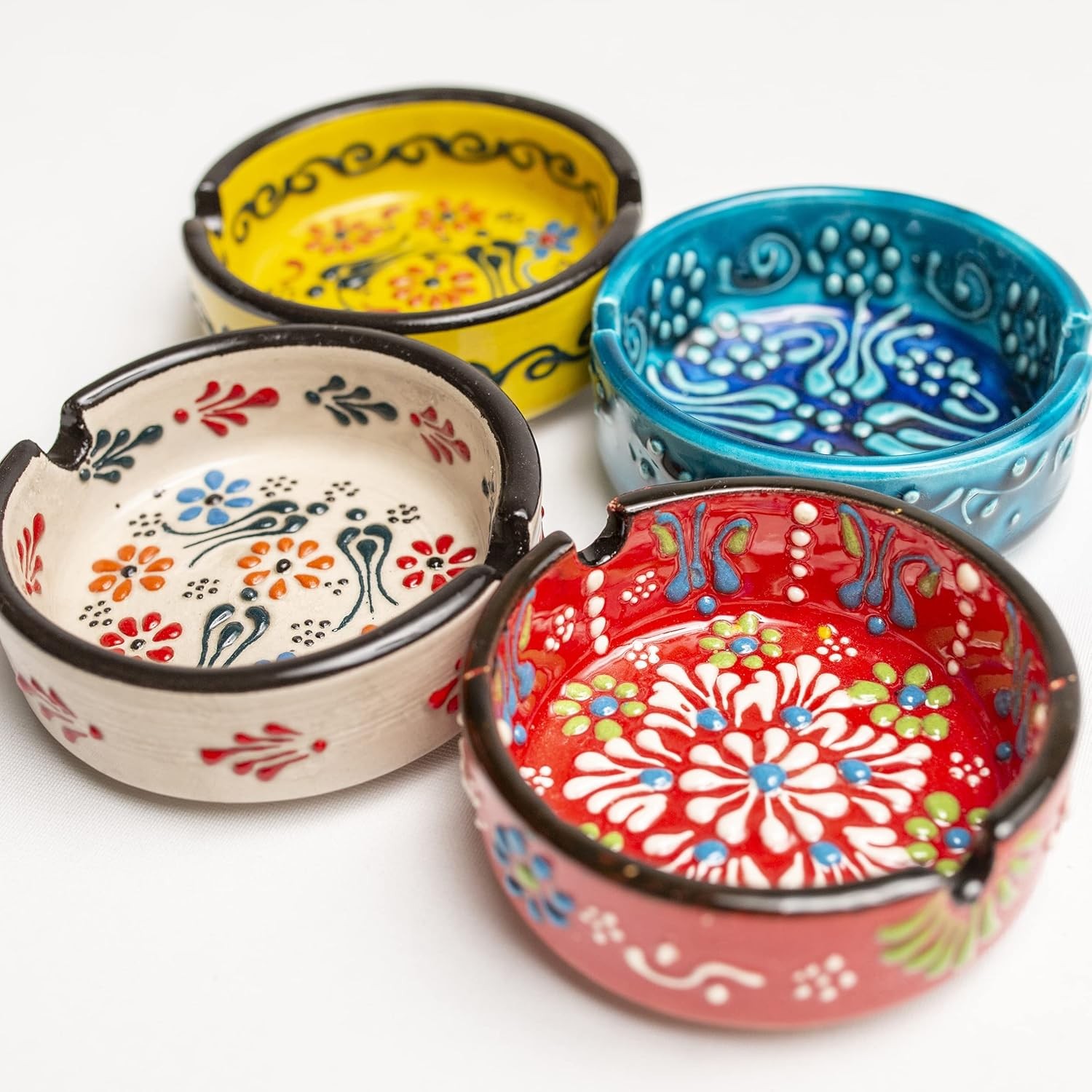 Painted Ceramic Ashtray - Assorted Colors and Embossed Floral Patterns