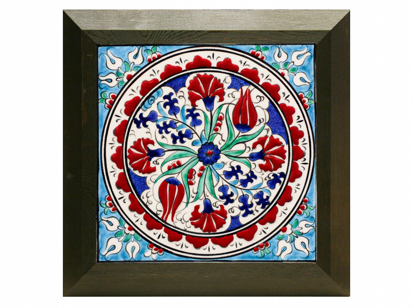 Hand Painted Turkish Ceramic Tile -  Handmade Decorative Floral Patterned Tile - 8 in [20Cm] - Zeem Ceramic