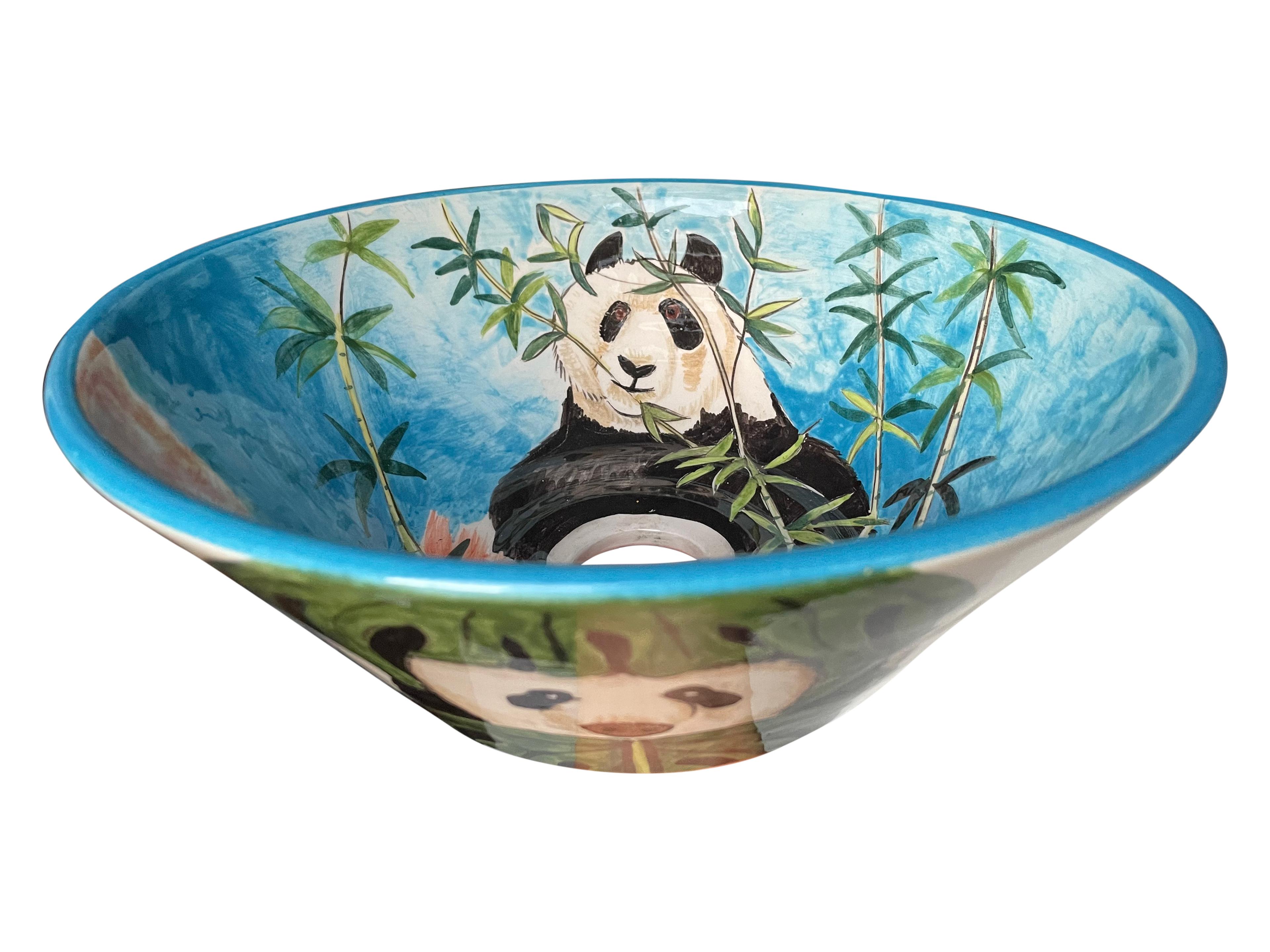 Hand Painted Bathroom Vanity Top Ceramic Vessel Sink - Giant Panda