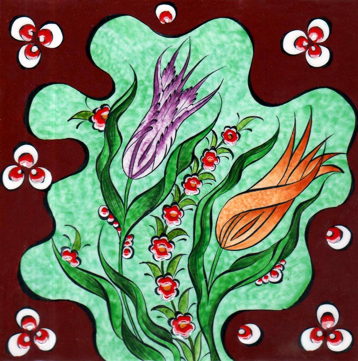 Hand Painted Turkish Ceramic Tile -  Handmade Decorative Floral Patterned Tile - 8 in [20Cm] - Zeem Ceramic