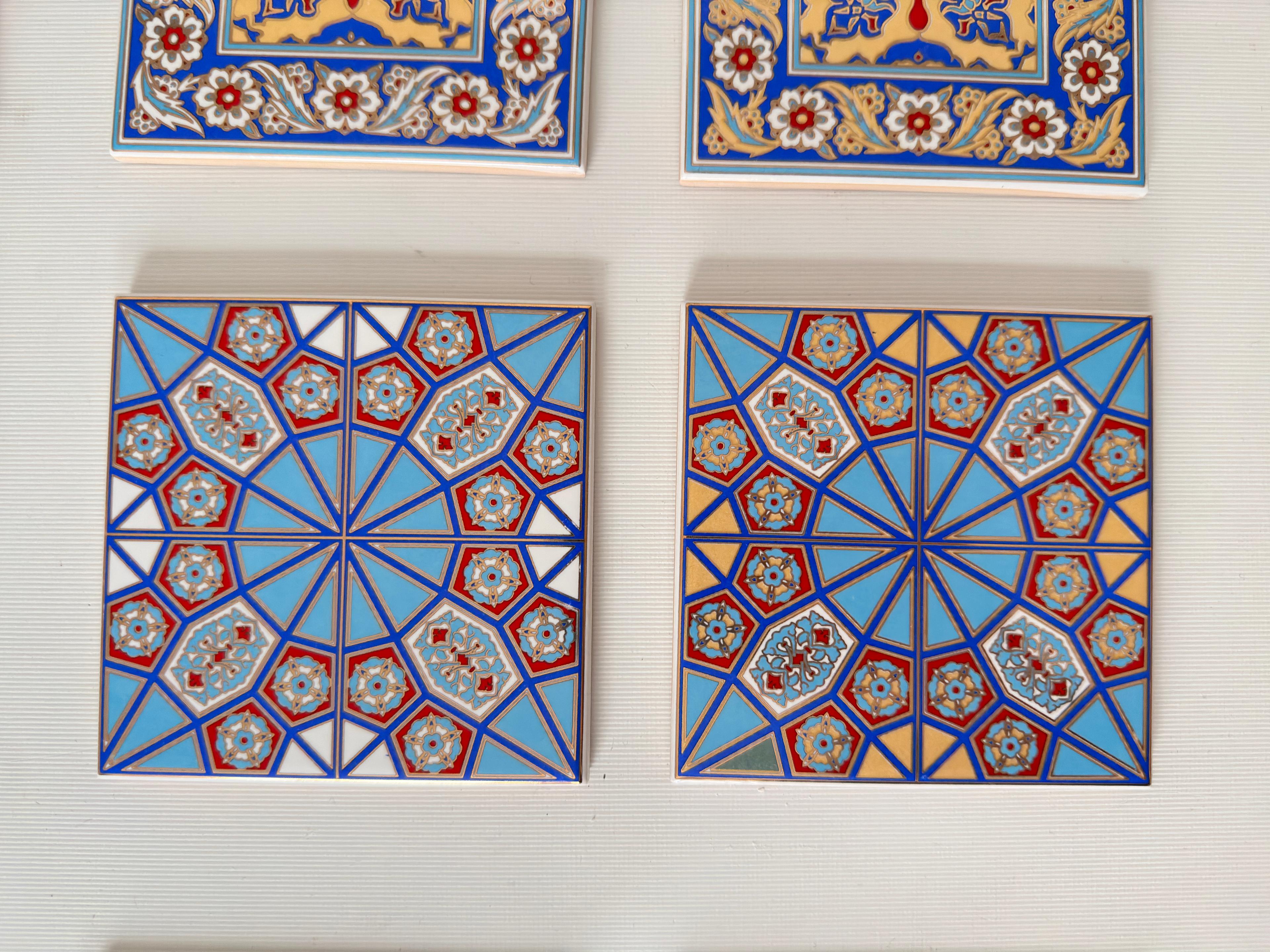 Hand-Printed Islamic Tile Designs - Handcrafted Backsplash 3.7" Tile with Traditional Pattern