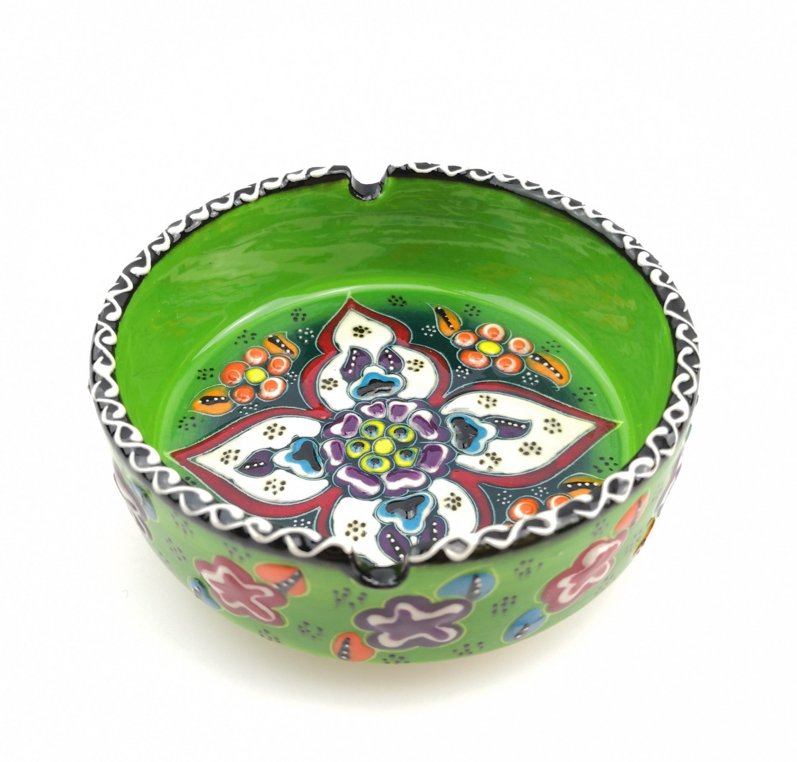 Elegant Hand-Painted Ceramic Ashtray with Embossed Floral Patterns