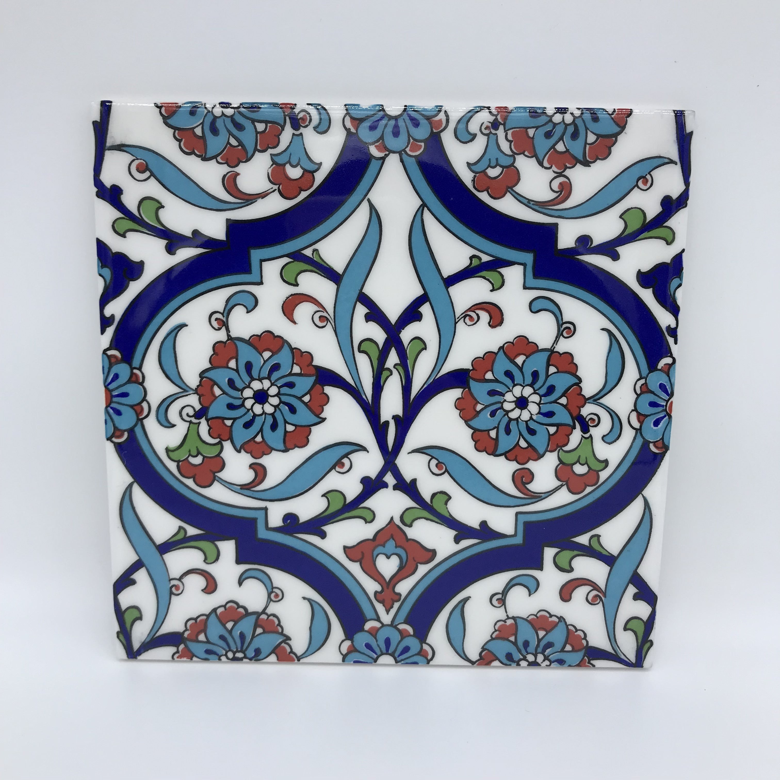 Handcrafted Ceramic Tile -  Screenprinting Bathroom Floor Tile with Floral Pattern - 8 in [20Cm]