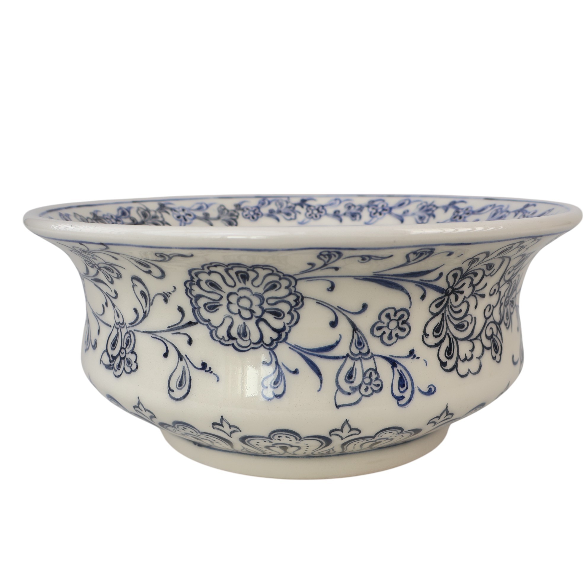 Ottoman-Inspired Floral Ceramic Sink – Handcrafted Blue & Ivory Bathroom Basin – Zeem Ceramic