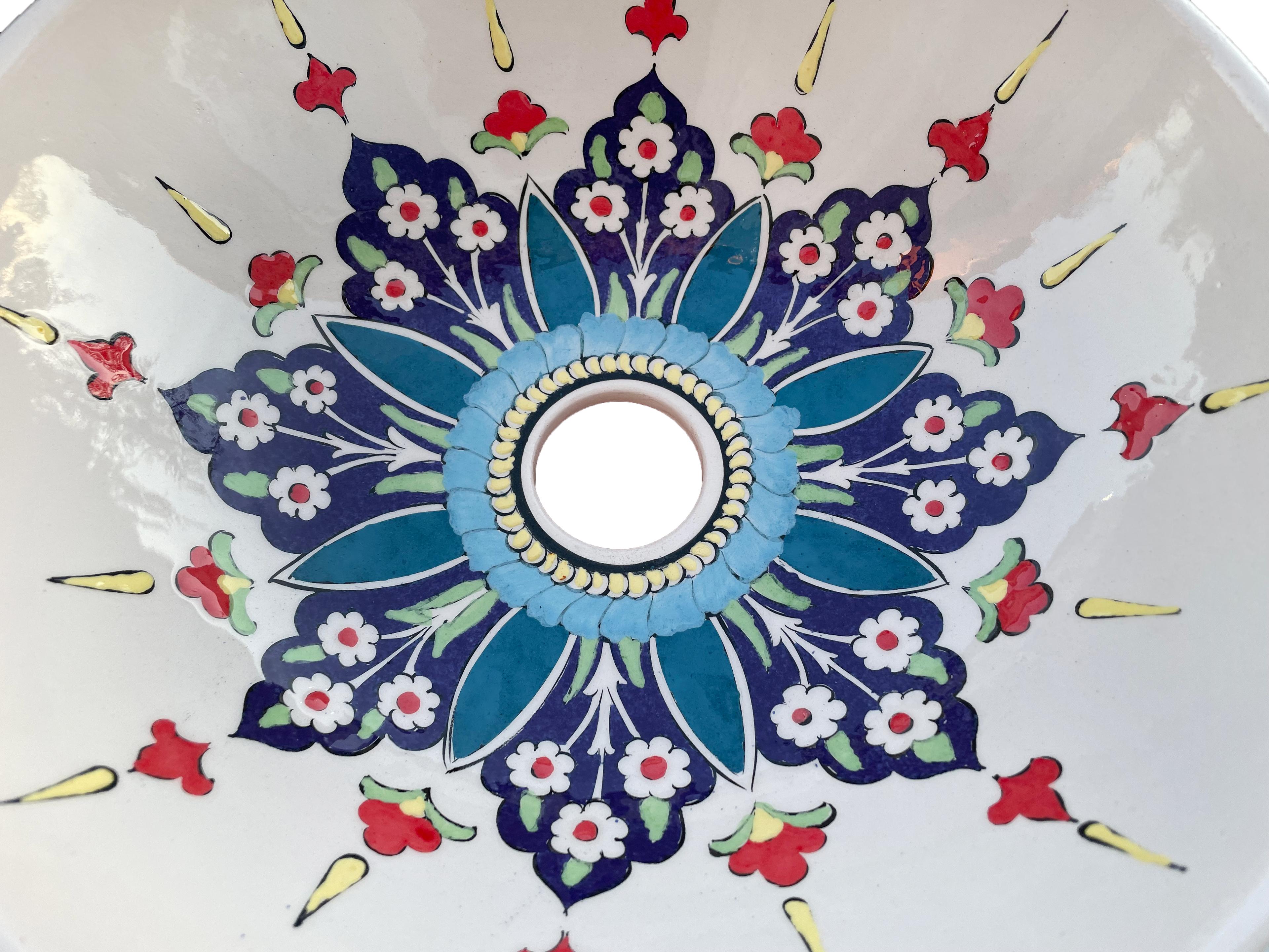 Hand Painted Bathroom Ceramic Vessel Sink Countertop - Central Flower