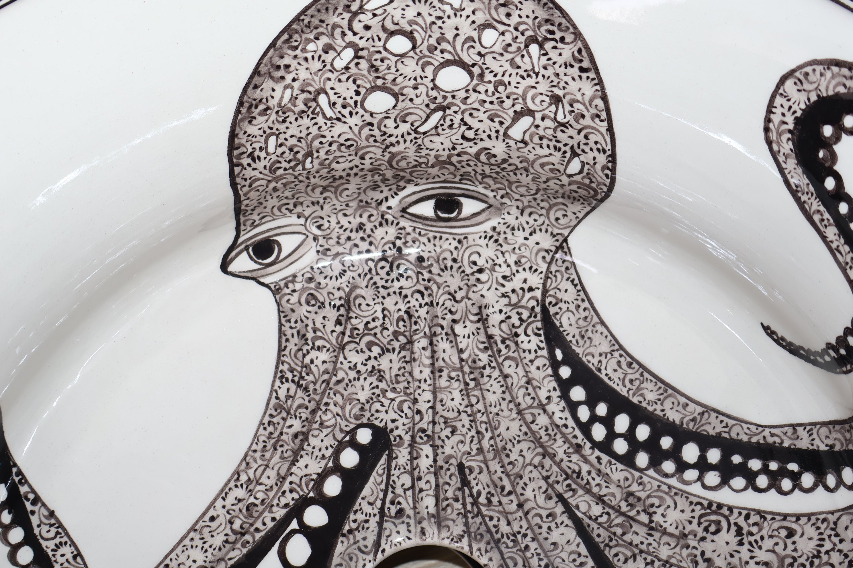 Mediterranean Black Octopus Ceramic Sink - Handmade and Unique