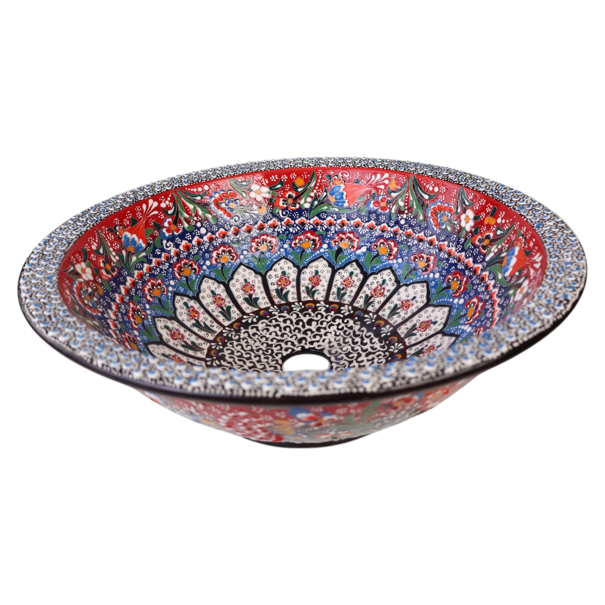 Hand-Painted Red Floral Ceramic Bathroom Vessel Sink – Artistic Washbasin for Kitchen or Bath