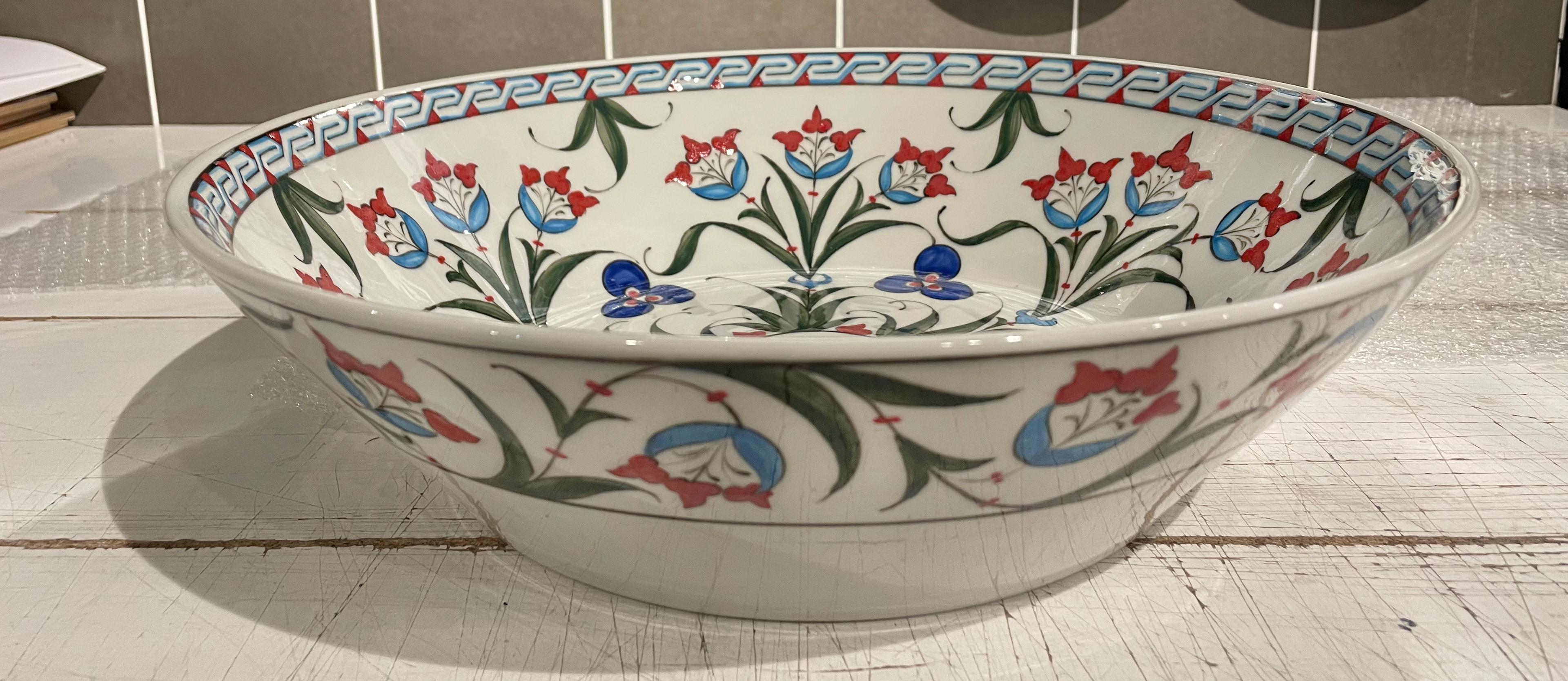 Hand Painted Bathroom Vanity Top Ceramic Vessel Sink | Drop-in Sink with Flowers Pattern - Tomris