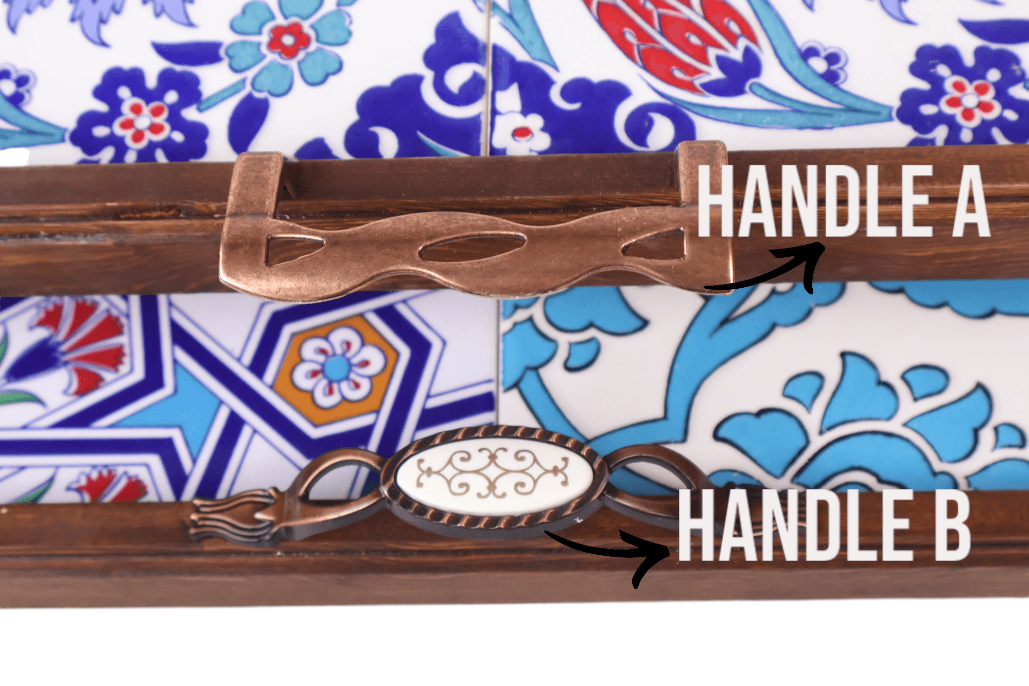 Wooden Serving Tray with Handles | Mexican & Turkish Tile Platter | Ideal for Charcuterie, Cheese, Fruits & Appetizers