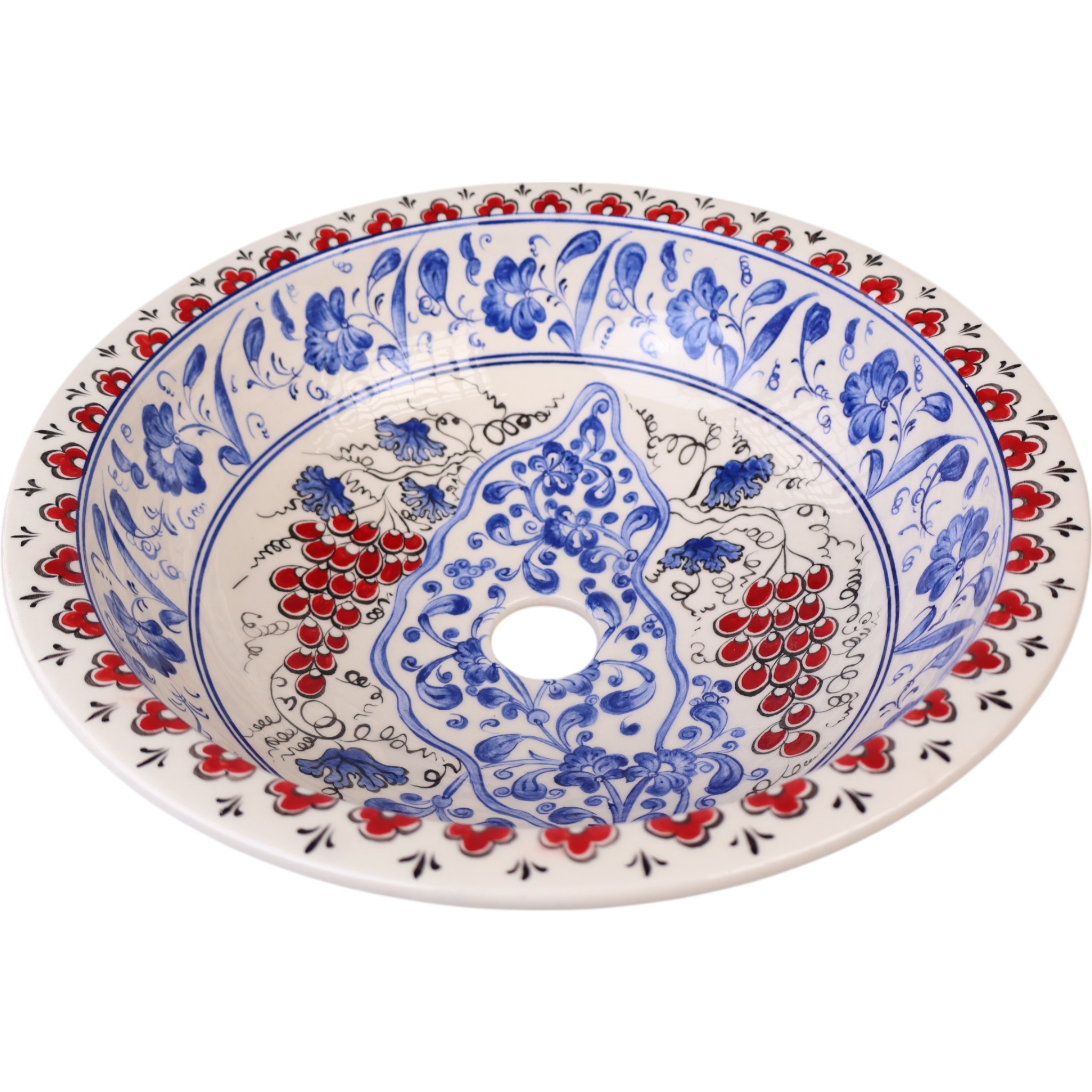 Handcrafted Flat Edge Bathroom Sink – Iznik Pattern Ceramic Vessel for Elegant Remodels