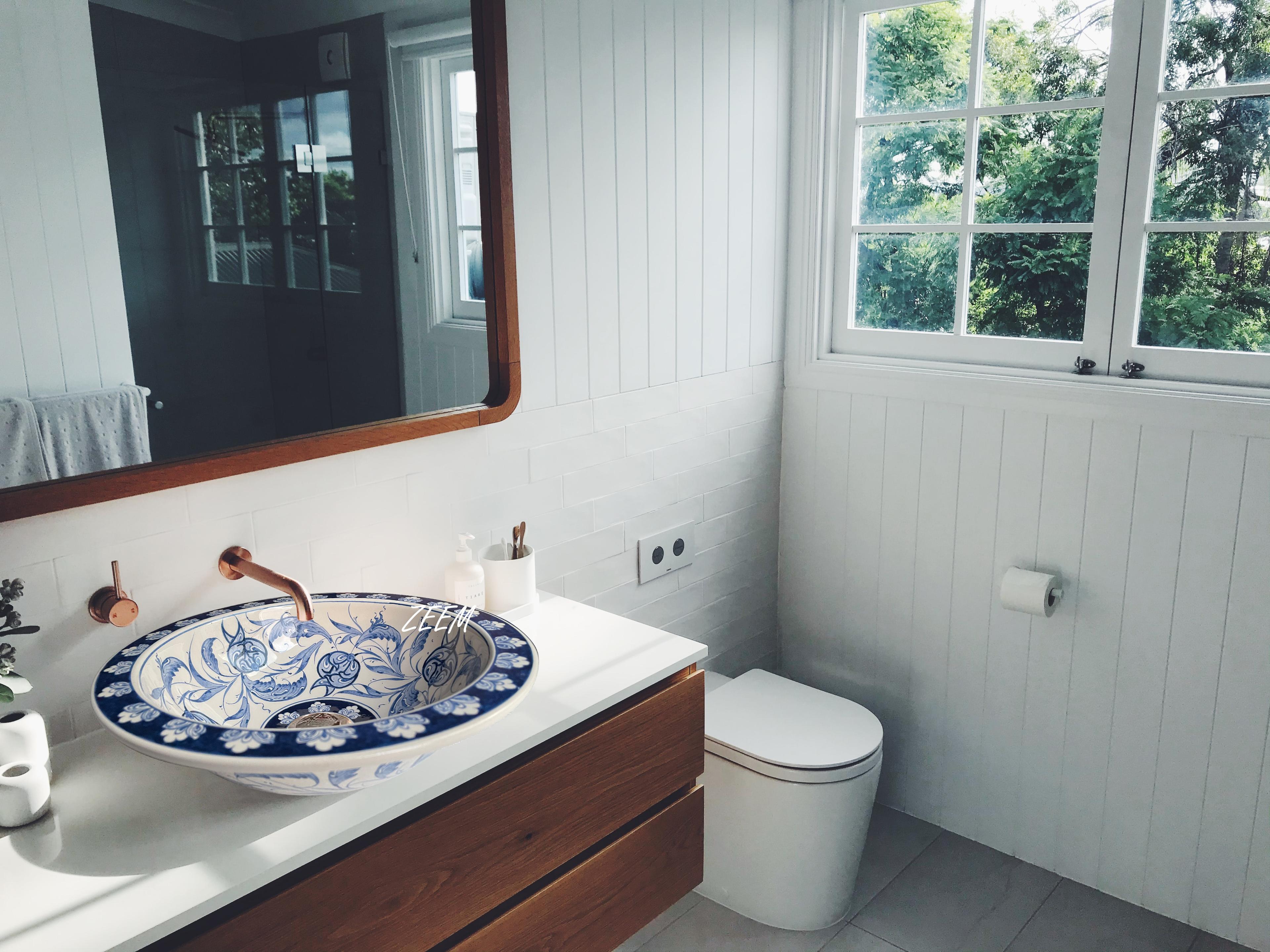 Hand Painted Bathroom Ceramic Vessel Sink Countertop - Bleu Blanc