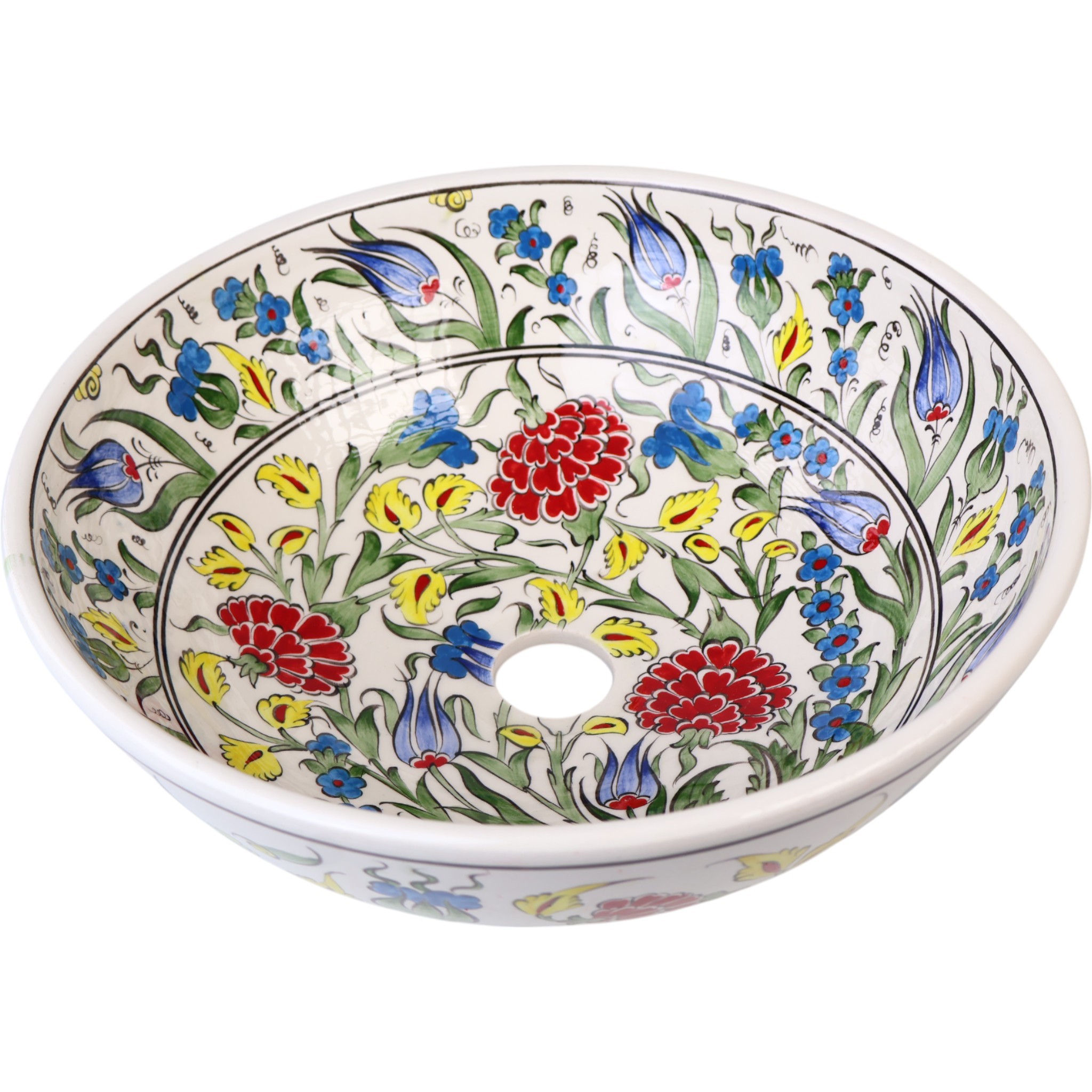 Handmade Iznik Pattern Ceramic Bathroom Vessel Sink – Artistic Basin for Elegant Remodels