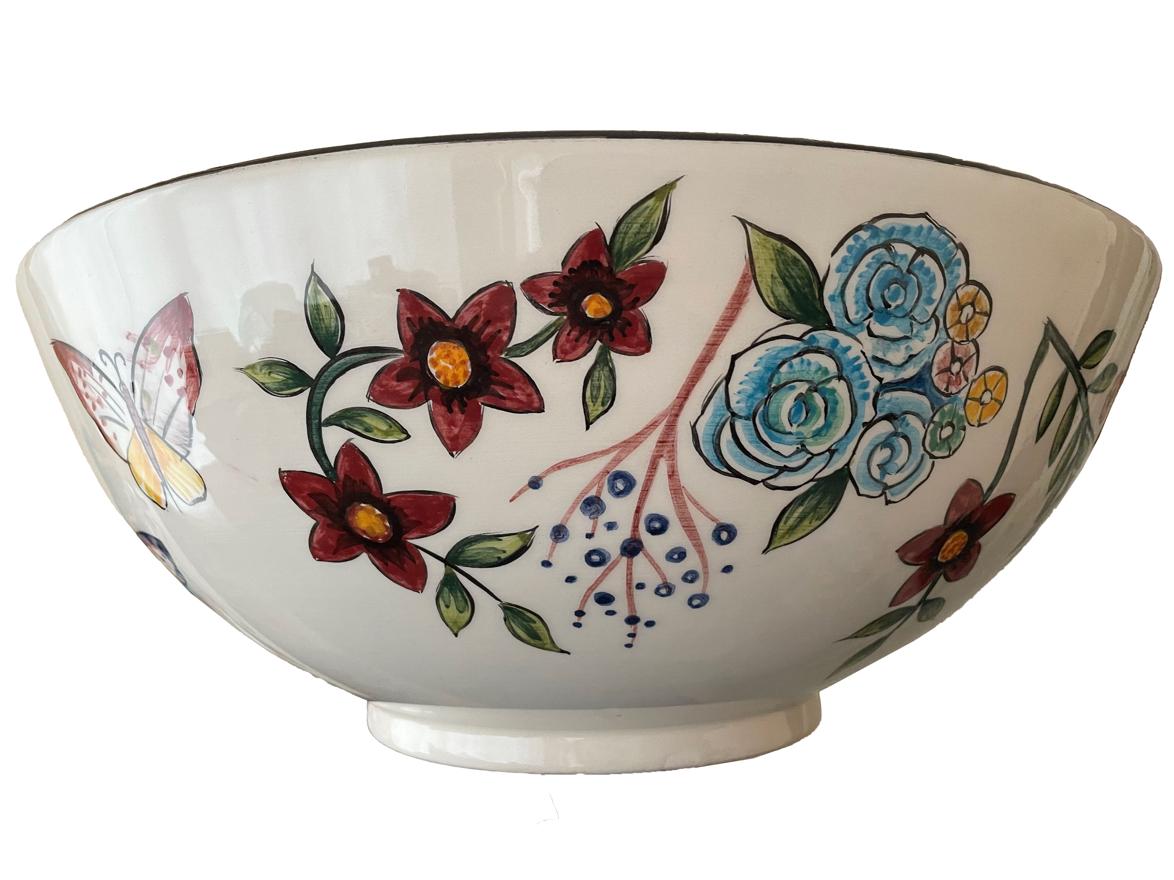 Bathroom Countertop Ceramic Vessel Sink - Butterfly and Flowers