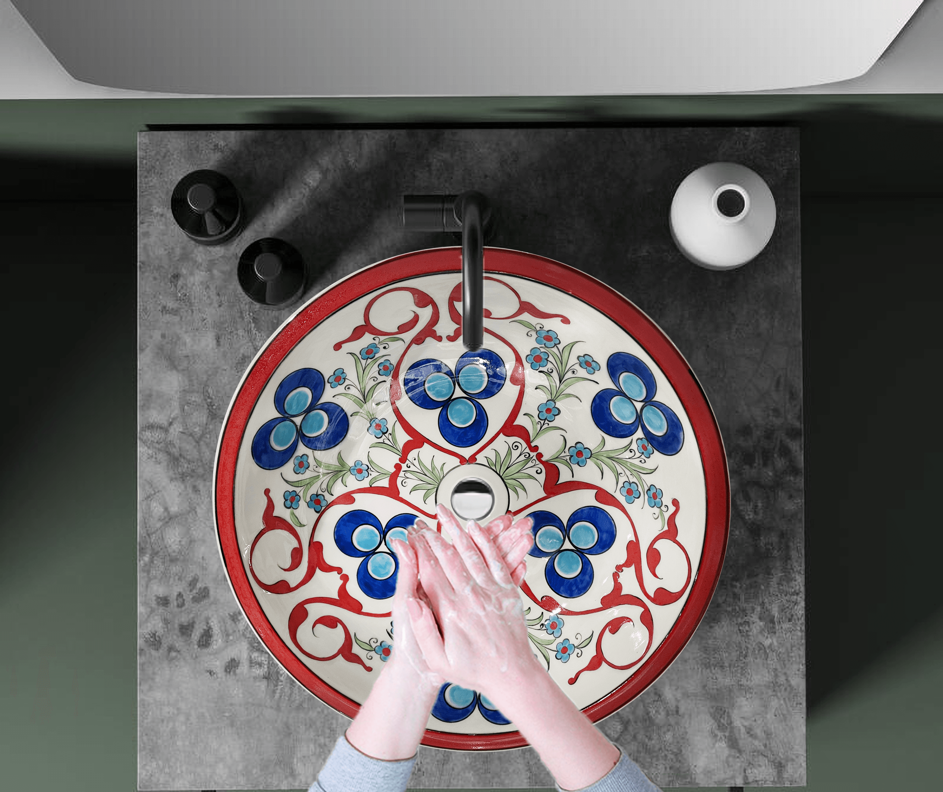 Hand Painted Bathroom Vanity Top Ceramic Vessel Sink - Cintemani and Evil Eye