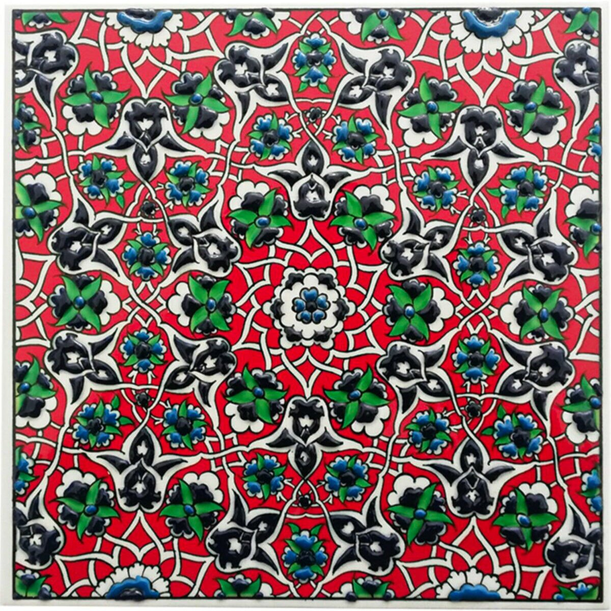 Hand Painted Turkish Ceramic Tile -  Handmade Decorative Floral Patterned Tile - 8 in [20Cm] - Zeem Ceramic