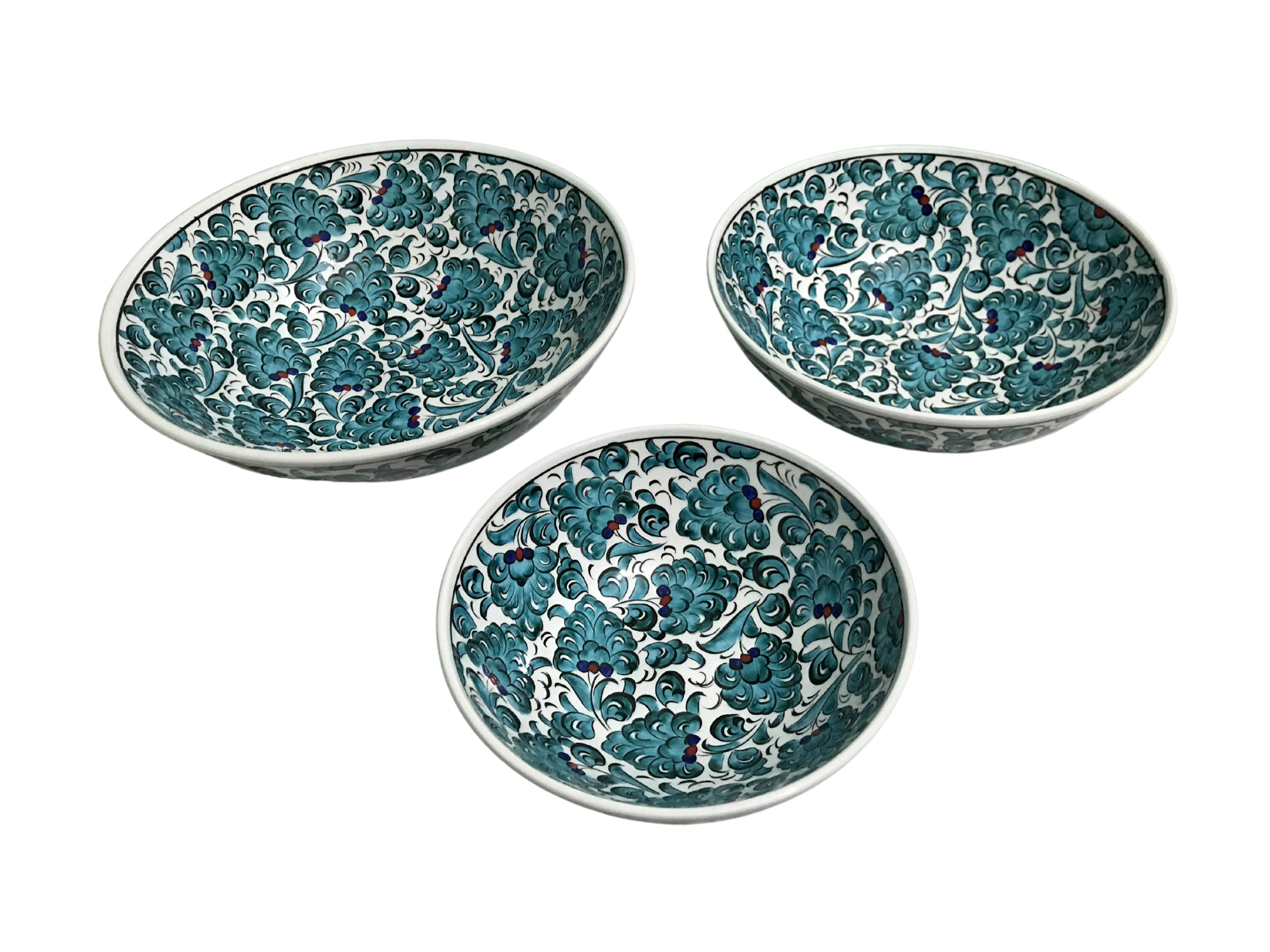 Artisan Hand-Painted Pottery Floral Bowls | Multicolor Turkish Ceramic Bowls for Meals, Snacks, Salads & Fruit - Turquoise Lotus