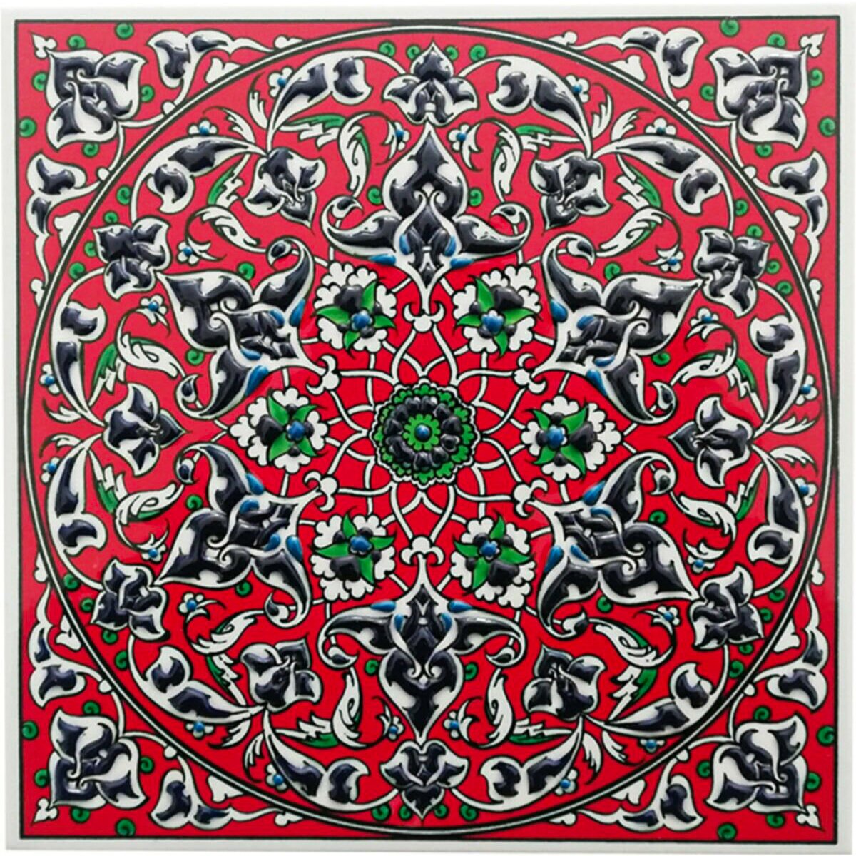 Hand Painted Turkish Ceramic Tile -  Handmade Decorative Floral Patterned Tile - 8 in [20Cm] - Zeem Ceramic