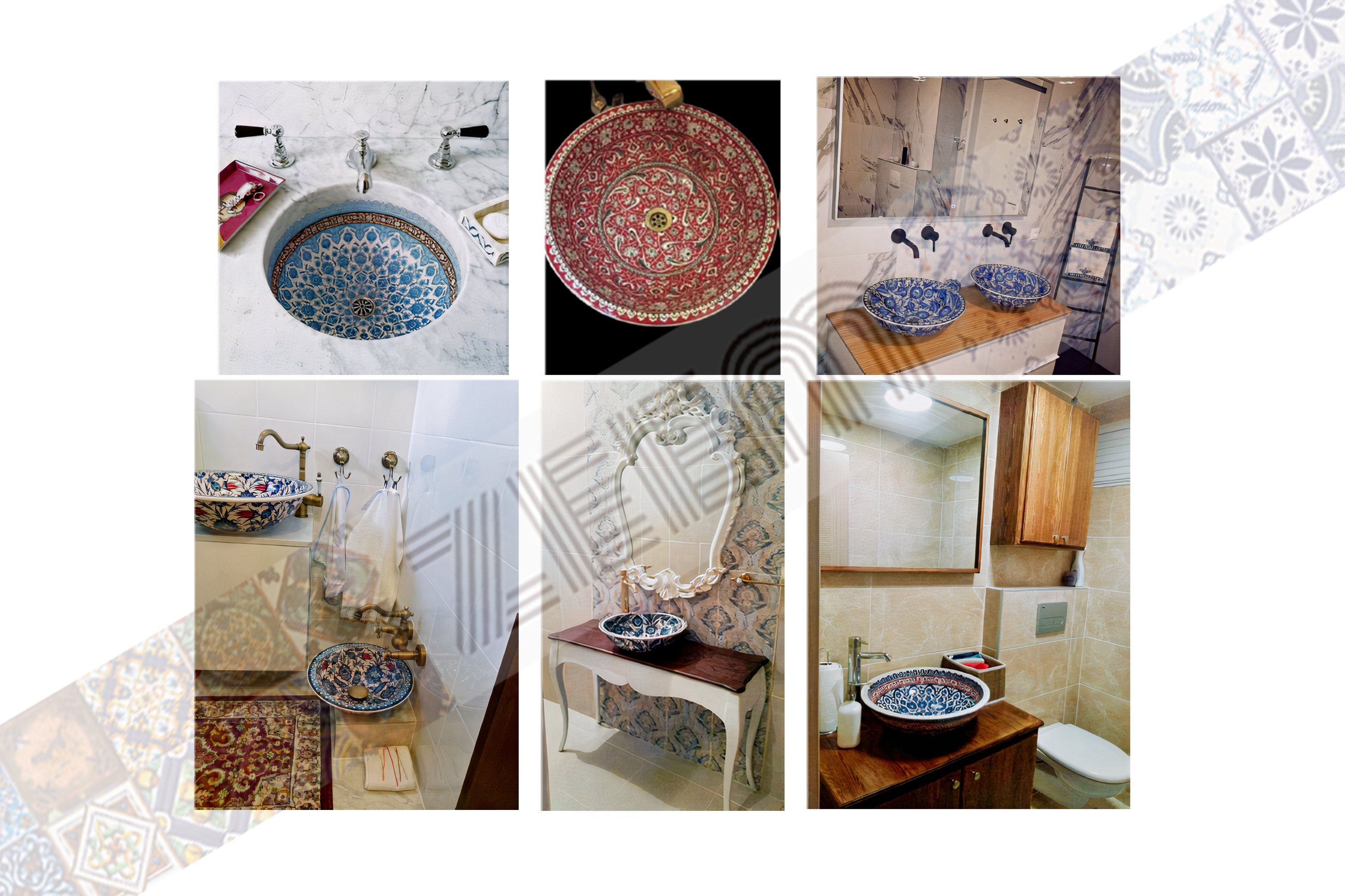 Turkish Hand Painted Bathroom Vessel Sink | Rumi and Blue Lotus