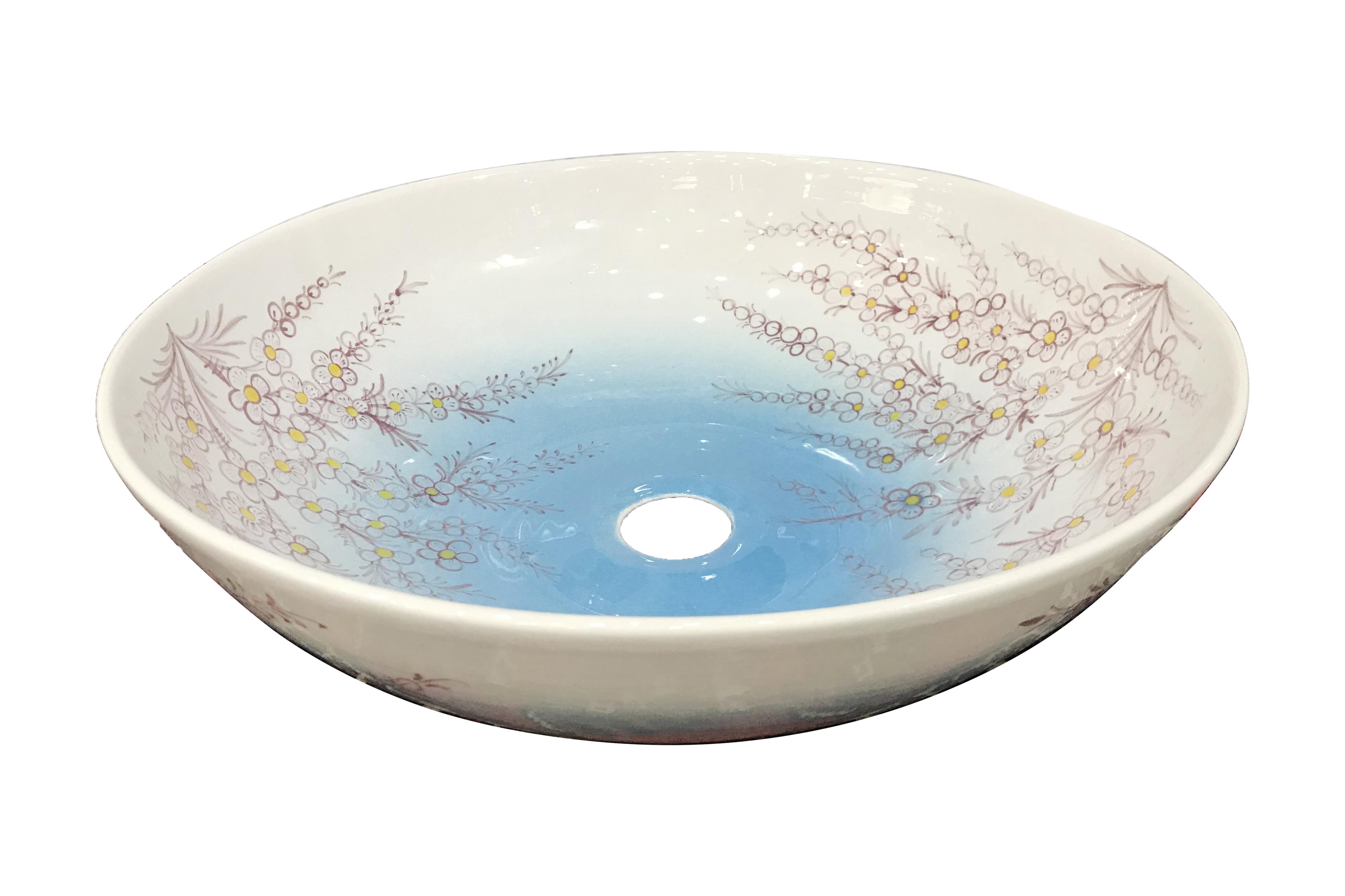 Hand Painted Bathroom Vanity Top Ceramic Vessel Sink - Daisies