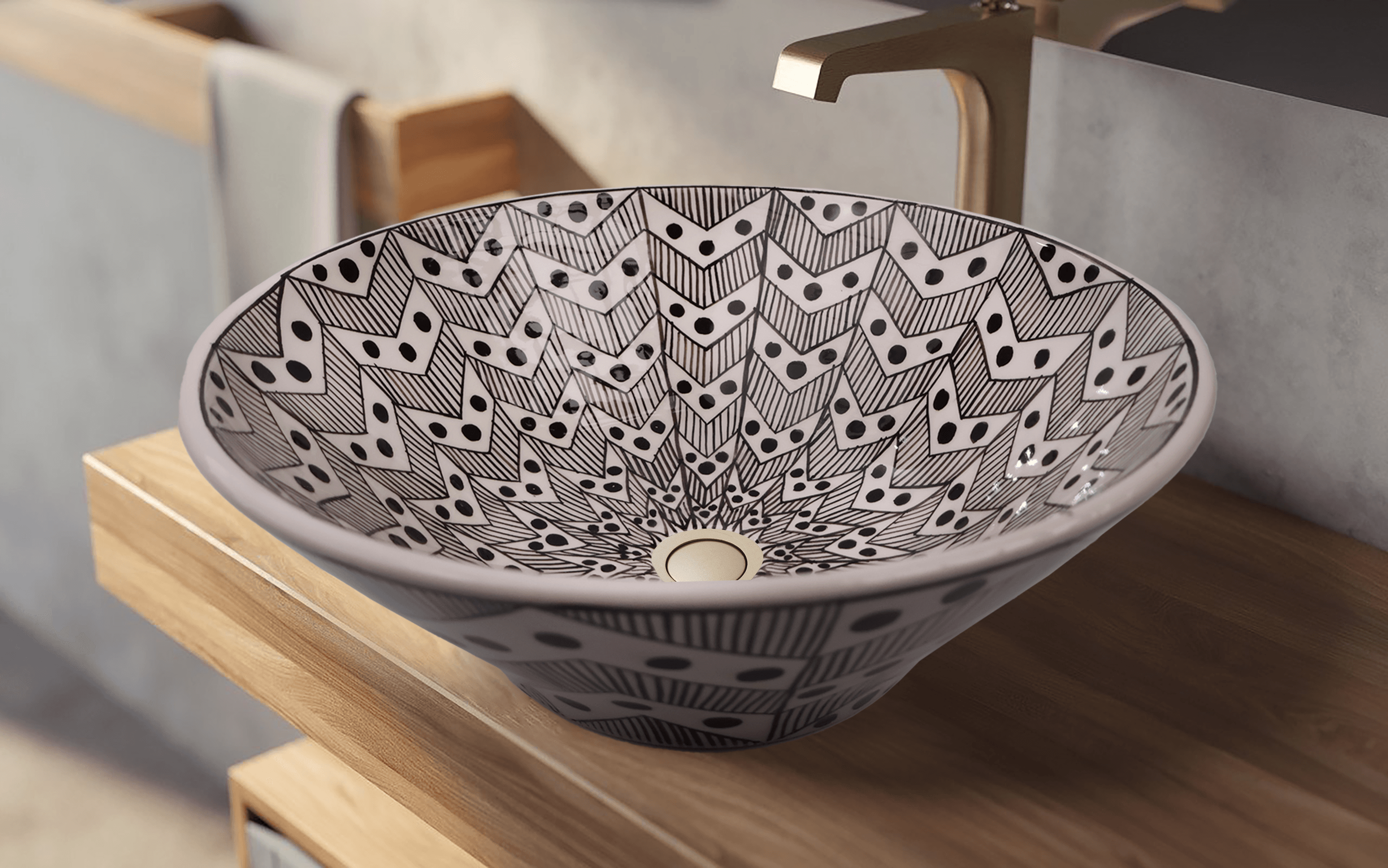 Black and White Artistic Ceramic Sink - Handmade Bathroom Fixture