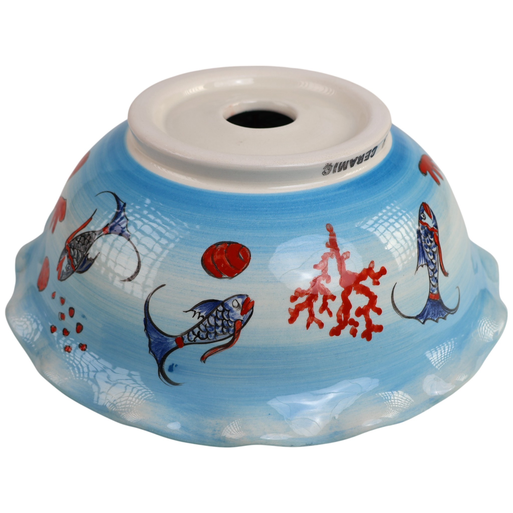 Hand-Painted Nautical Ceramic Sink - Turkish Ceramic Bowl Sink | Iznik-Inspired Bathroom Sink for Remodeling with Maritime Decor