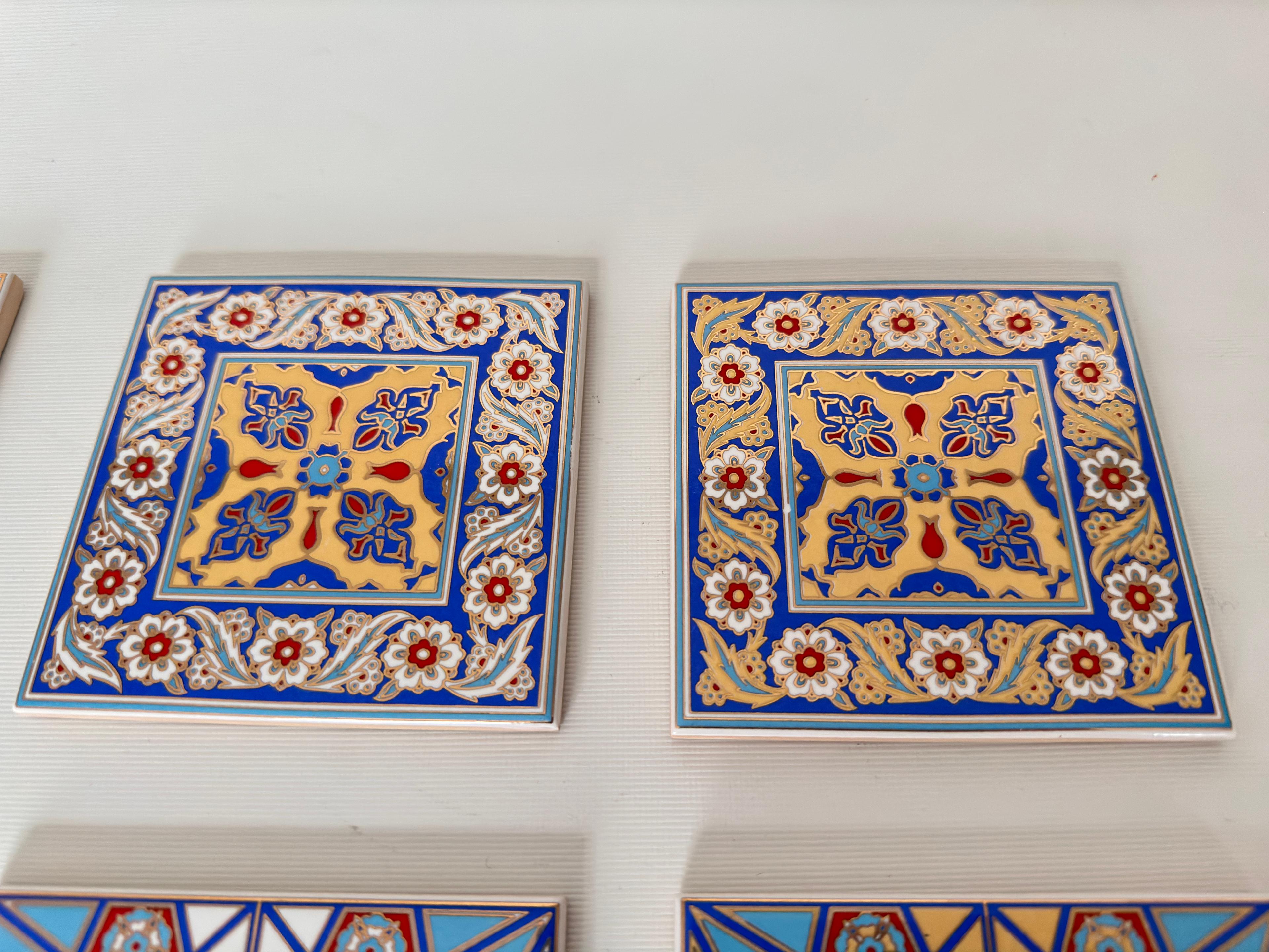 Hand-Printed Islamic Tile Designs - Handcrafted Backsplash 3.7" Tile with Traditional Pattern