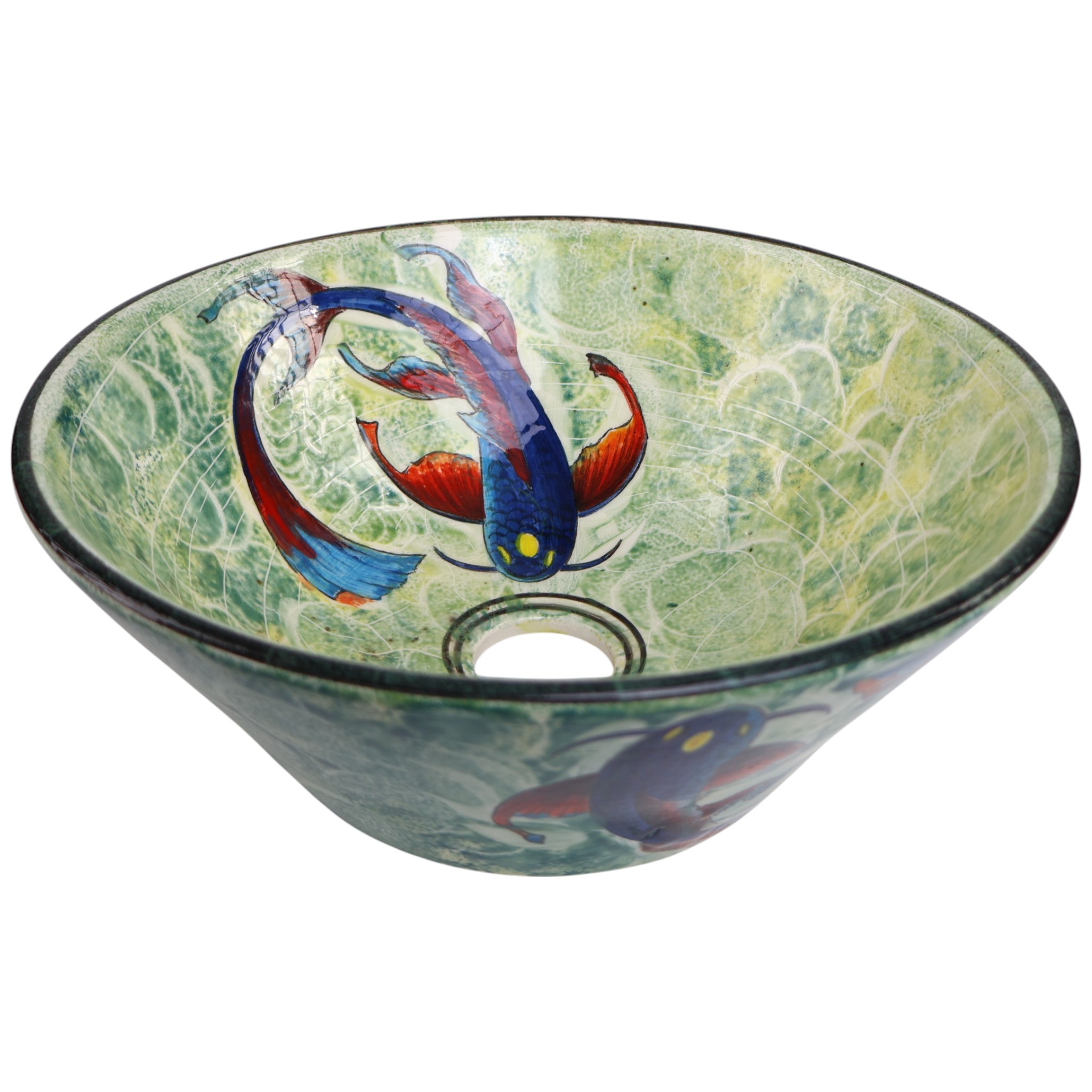 Handmade Japanese Koi Fish Ceramic Sink – Unique Luxury Bathroom Decor with Vibrant Green Artistic Design