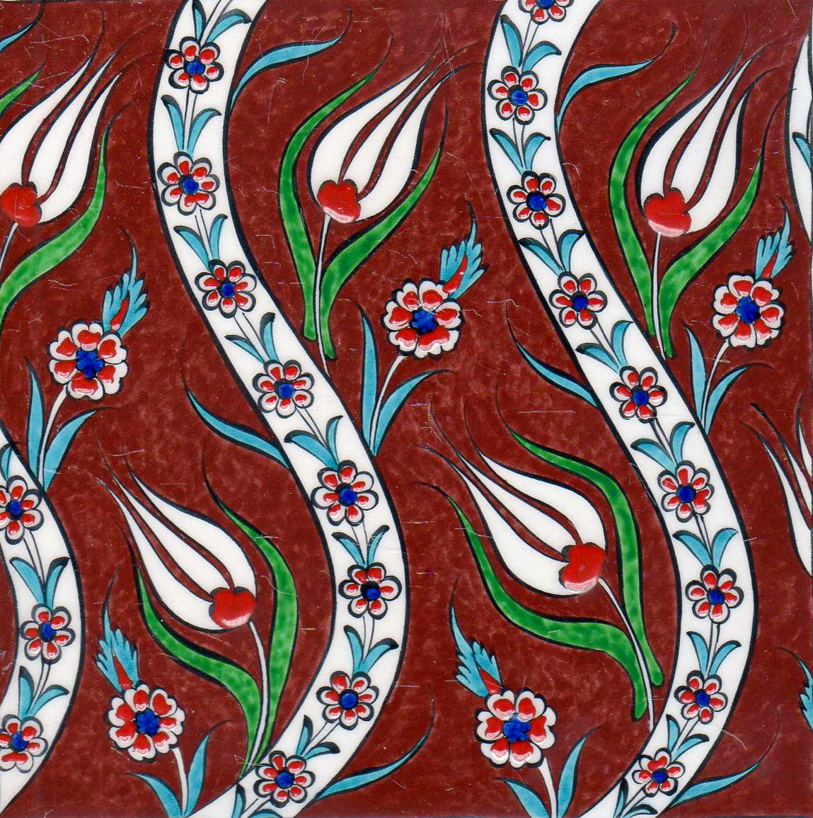 Hand Painted Turkish Ceramic Tile -  Handmade Decorative Floral Patterned Tile - 8 in [20Cm] - Zeem Ceramic