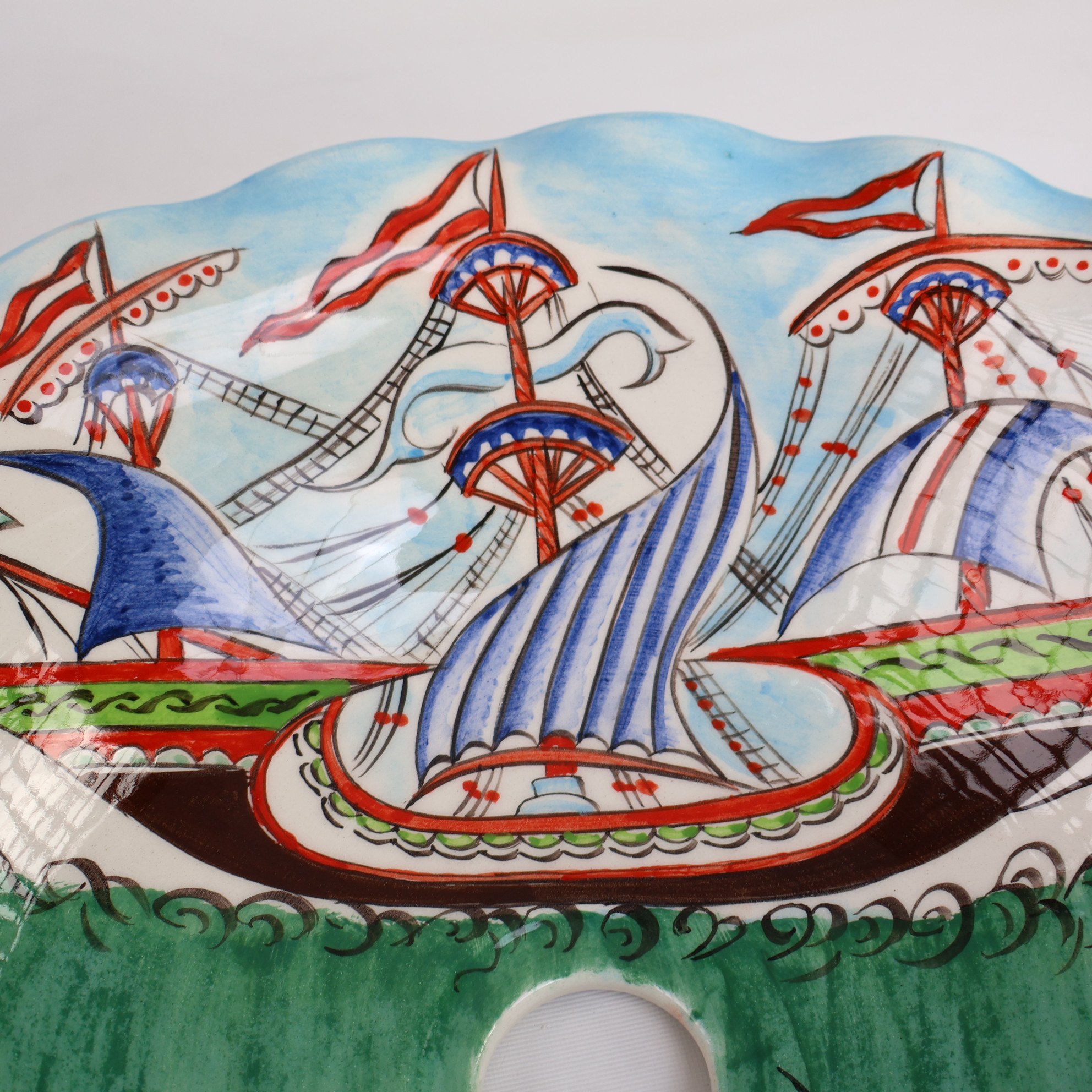 Hand-Painted Nautical Ceramic Sink - Turkish Ceramic Bowl Sink | Iznik-Inspired Bathroom Sink for Remodeling with Maritime Decor