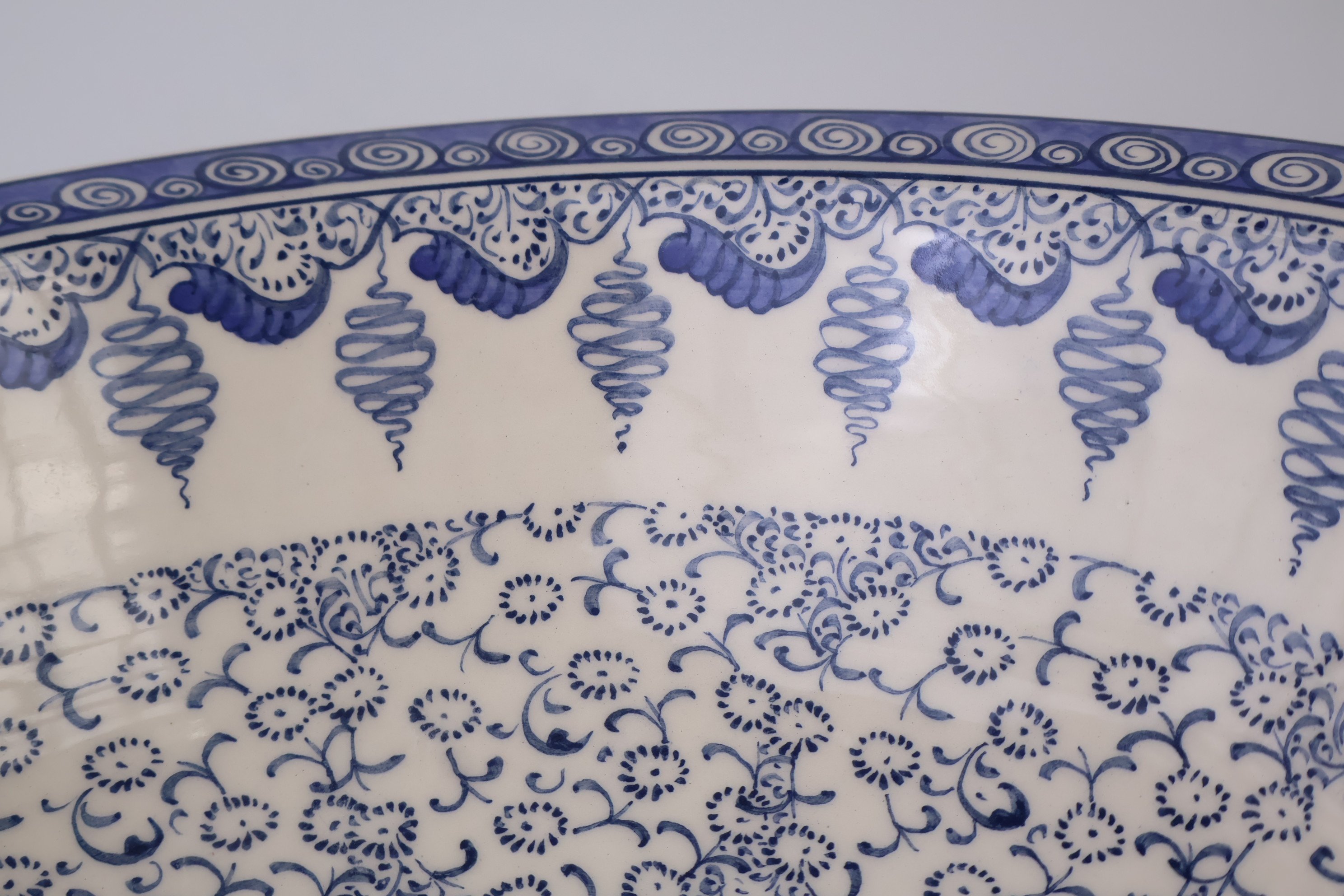 Artisan Crafted Ceramic Sink with Blue Golden Horn Patterns