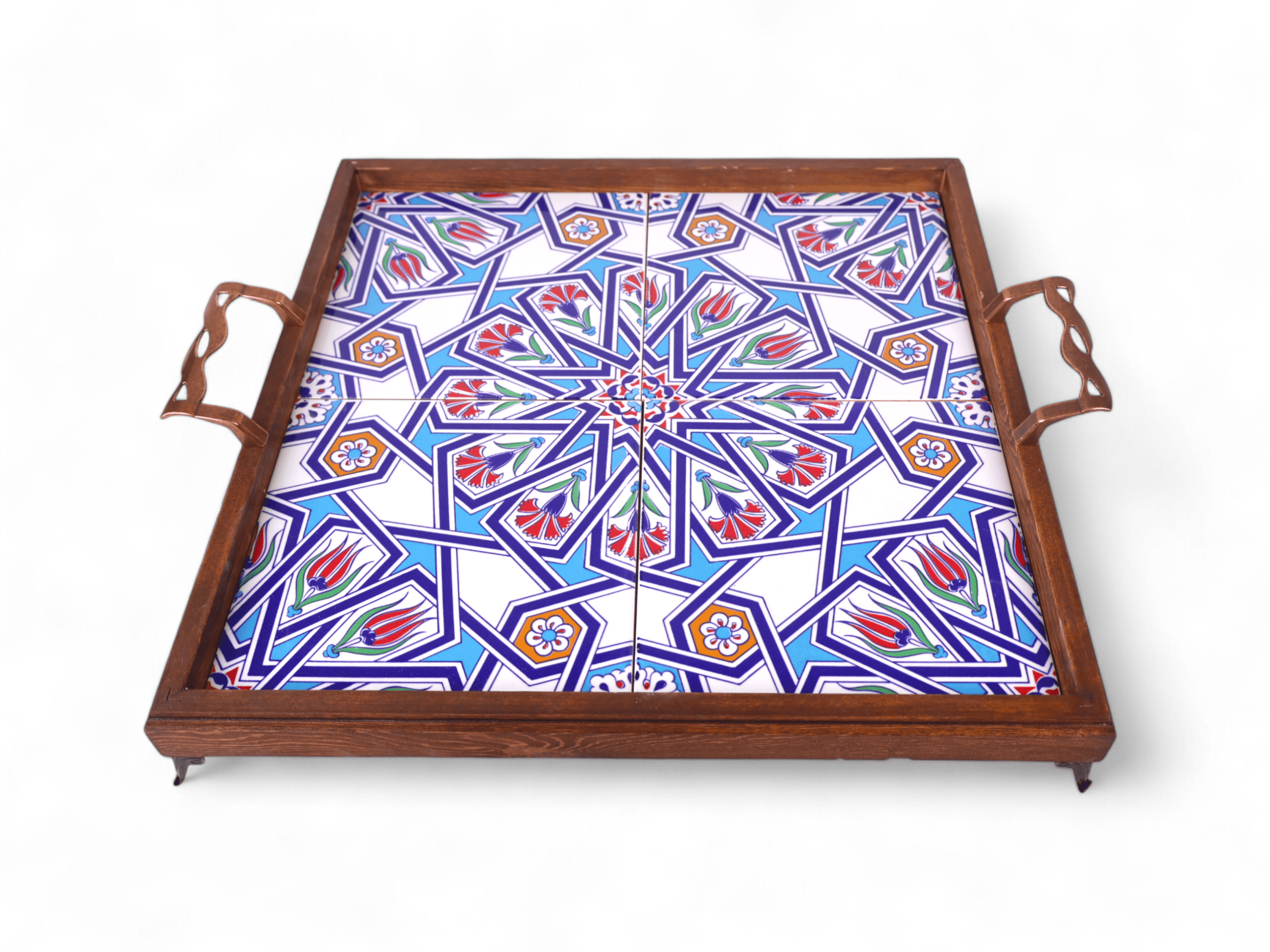 Authentic Handcrafted Serving Tray | Bohemian Tile Accents for Home & Kitchen