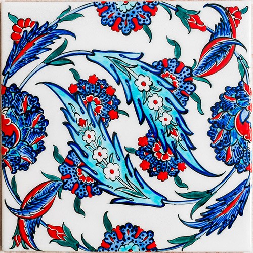 Hand Painted Turkish Ceramic Tile -  Handmade Decorative Floral Patterned Tile - 8 in [20Cm] - Zeem Ceramic