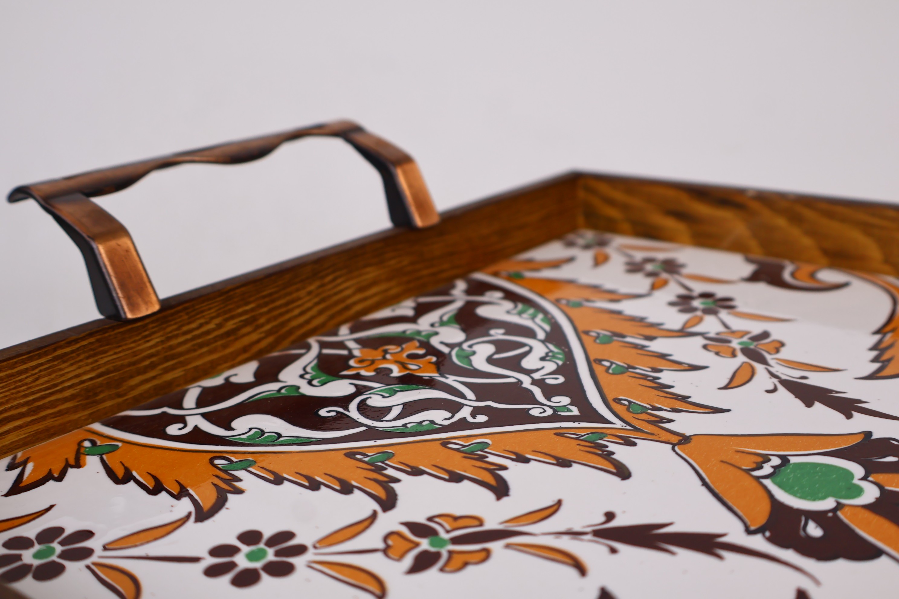 Wooden Serving Tray with Handles | Mexican & Turkish Tile Platter | Ideal for Charcuterie, Cheese, Fruits & Appetizers