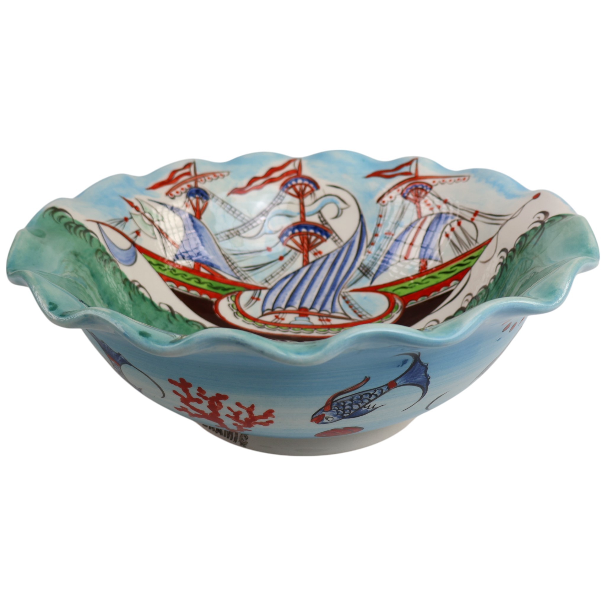 Hand-Painted Nautical Ceramic Sink - Turkish Ceramic Bowl Sink | Iznik-Inspired Bathroom Sink for Remodeling with Maritime Decor