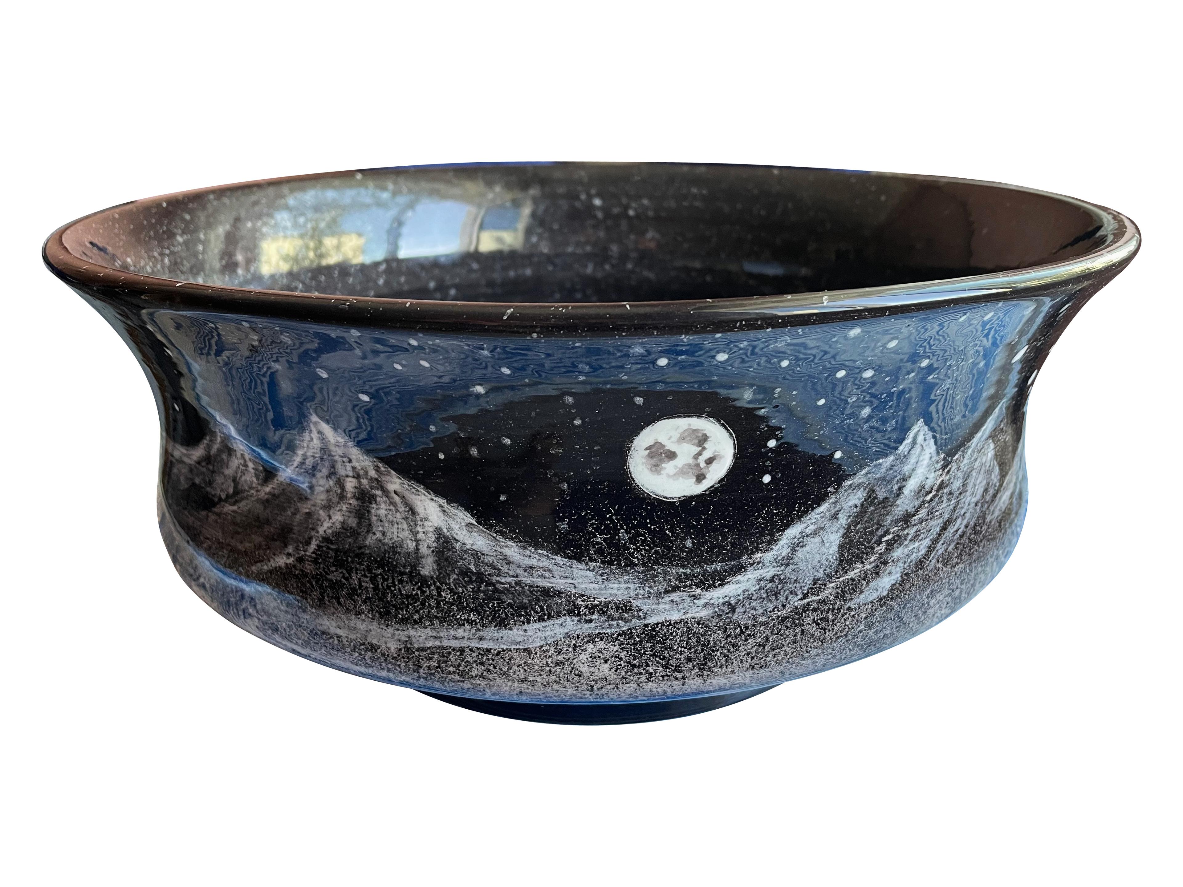 Bathroom Countertop Ceramic Vessel Sink - Black Night and Moon